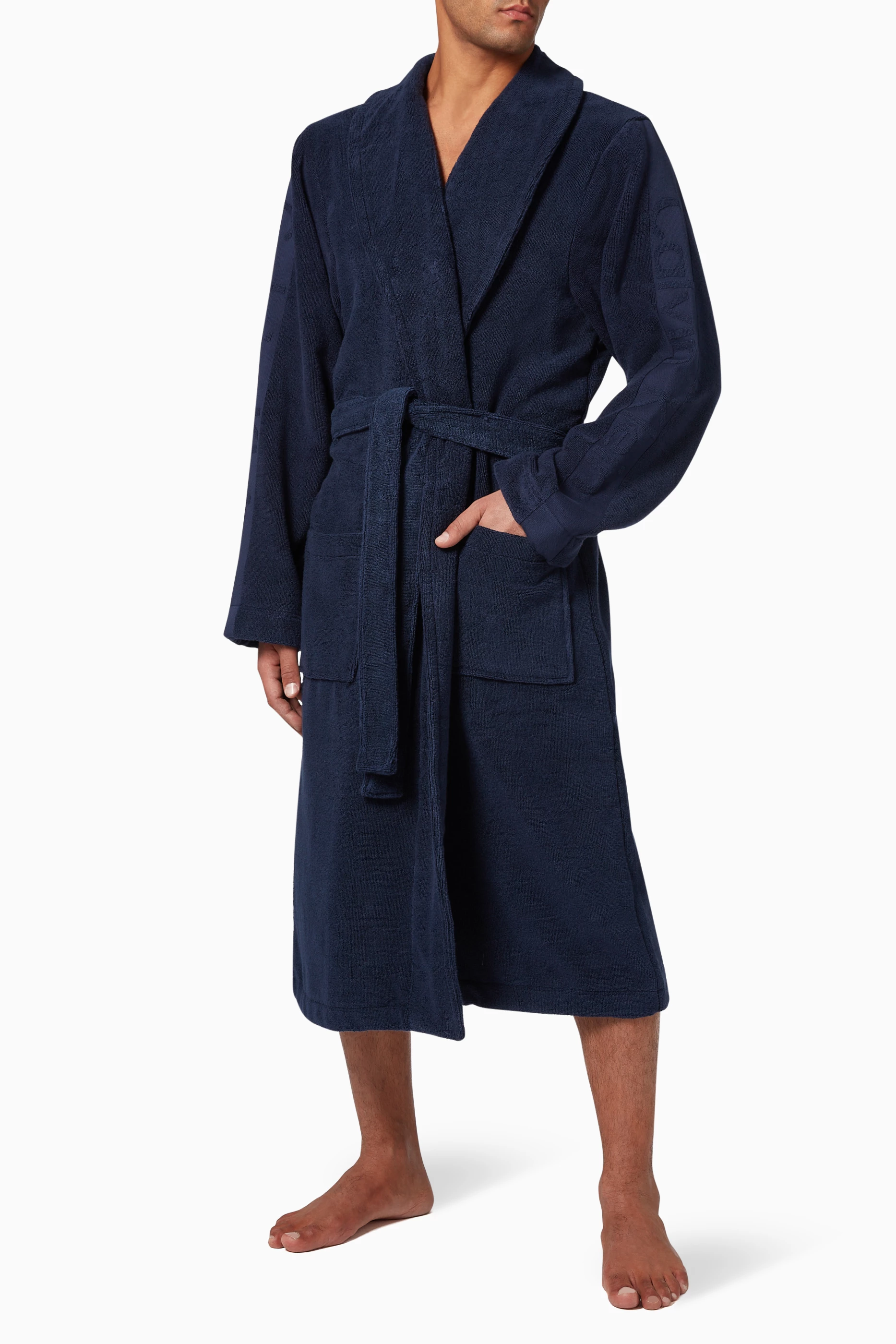 Buy Calvin Klein Blue Cotton Terry Bathrobe for Men in UAE Ounass