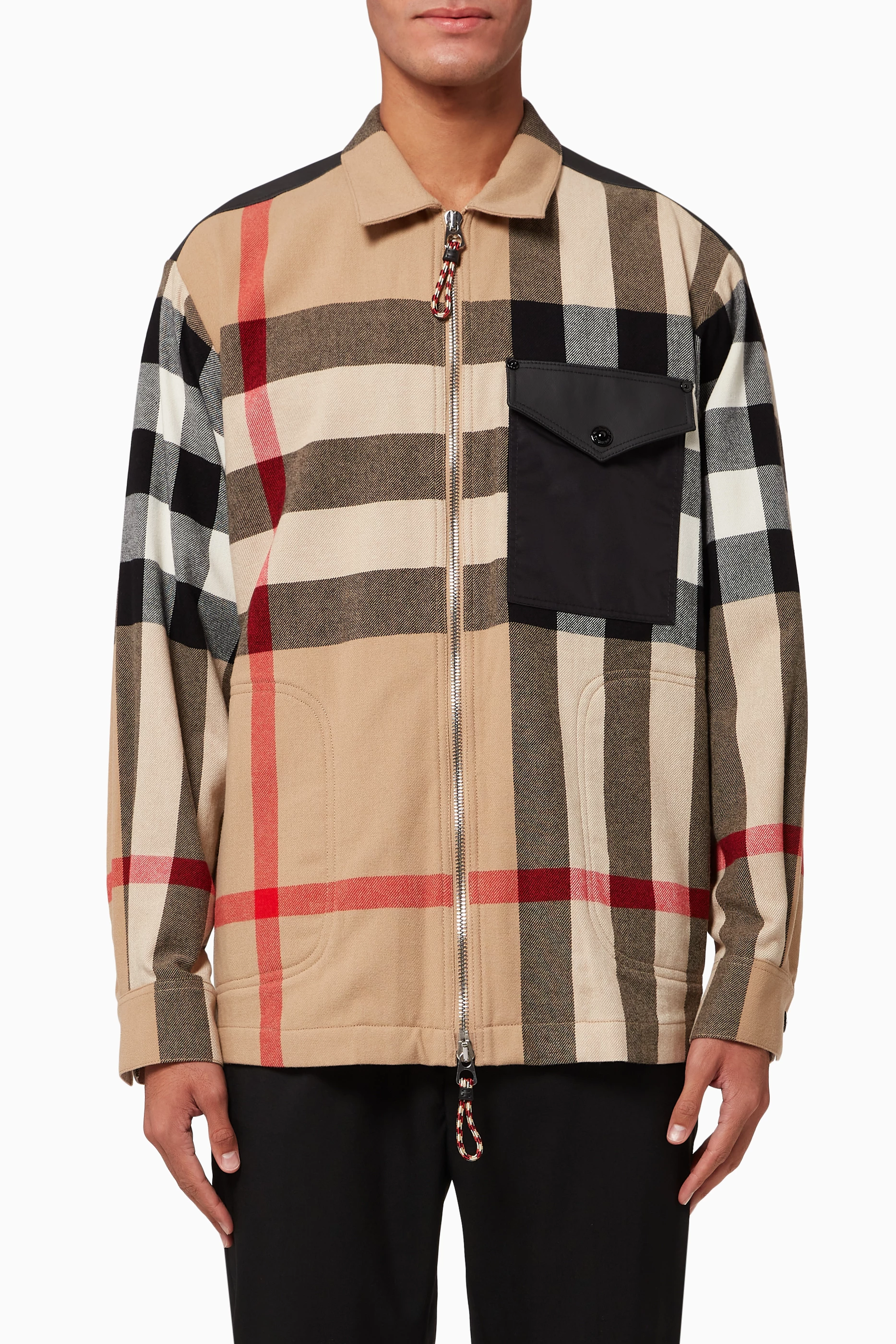 Buy Burberry Neutral Contrast Panel Check Wool Cotton Shirt for