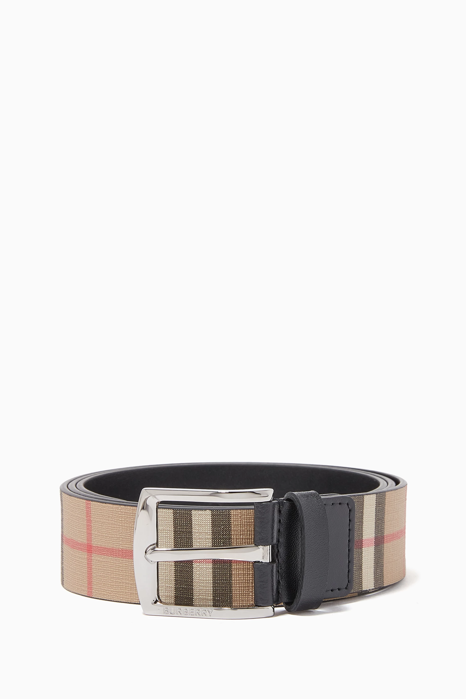 Buy Burberry Neutral Belt in Vintage Check E Canvas Leather for