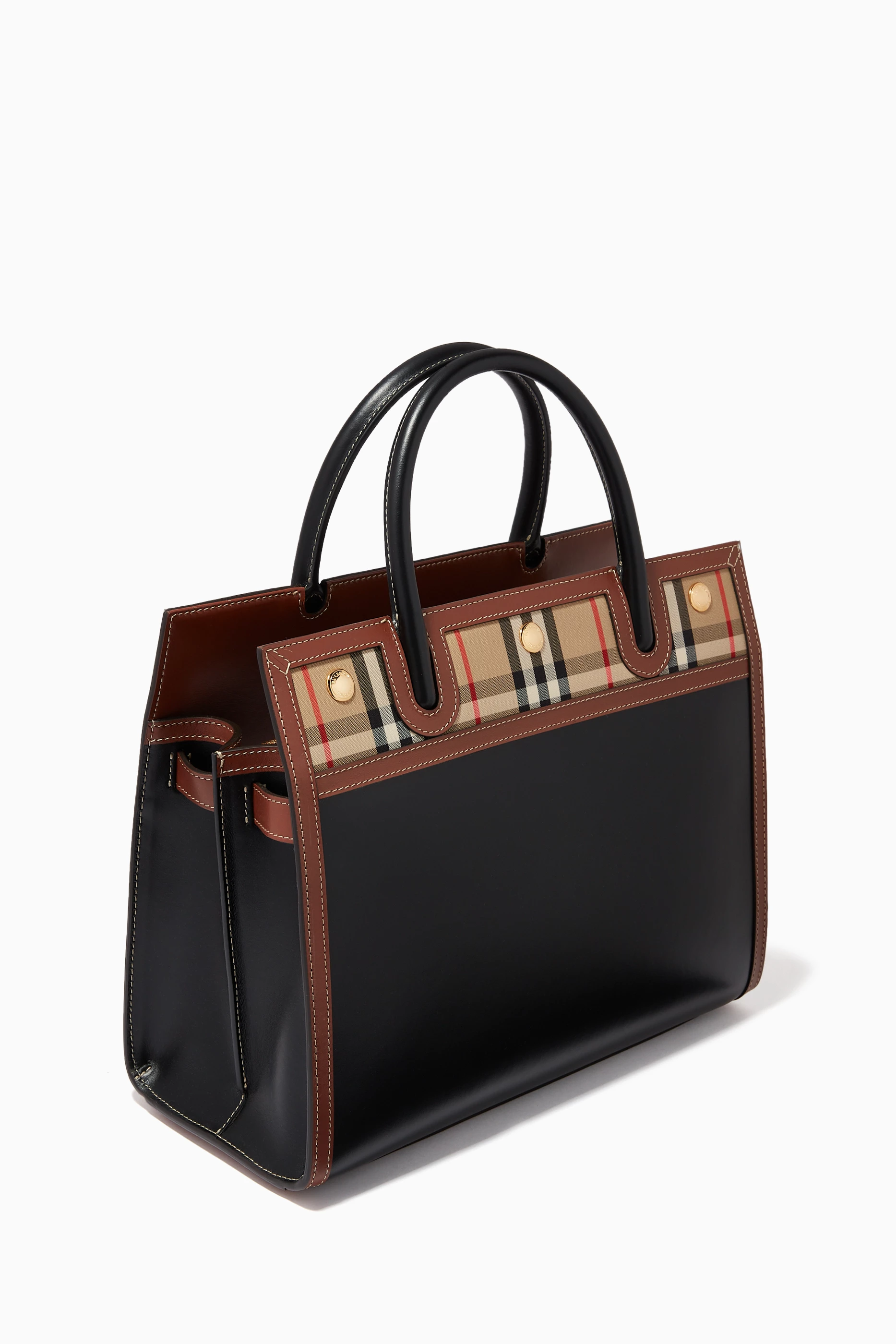Burberry small leather on sale two handle title bag