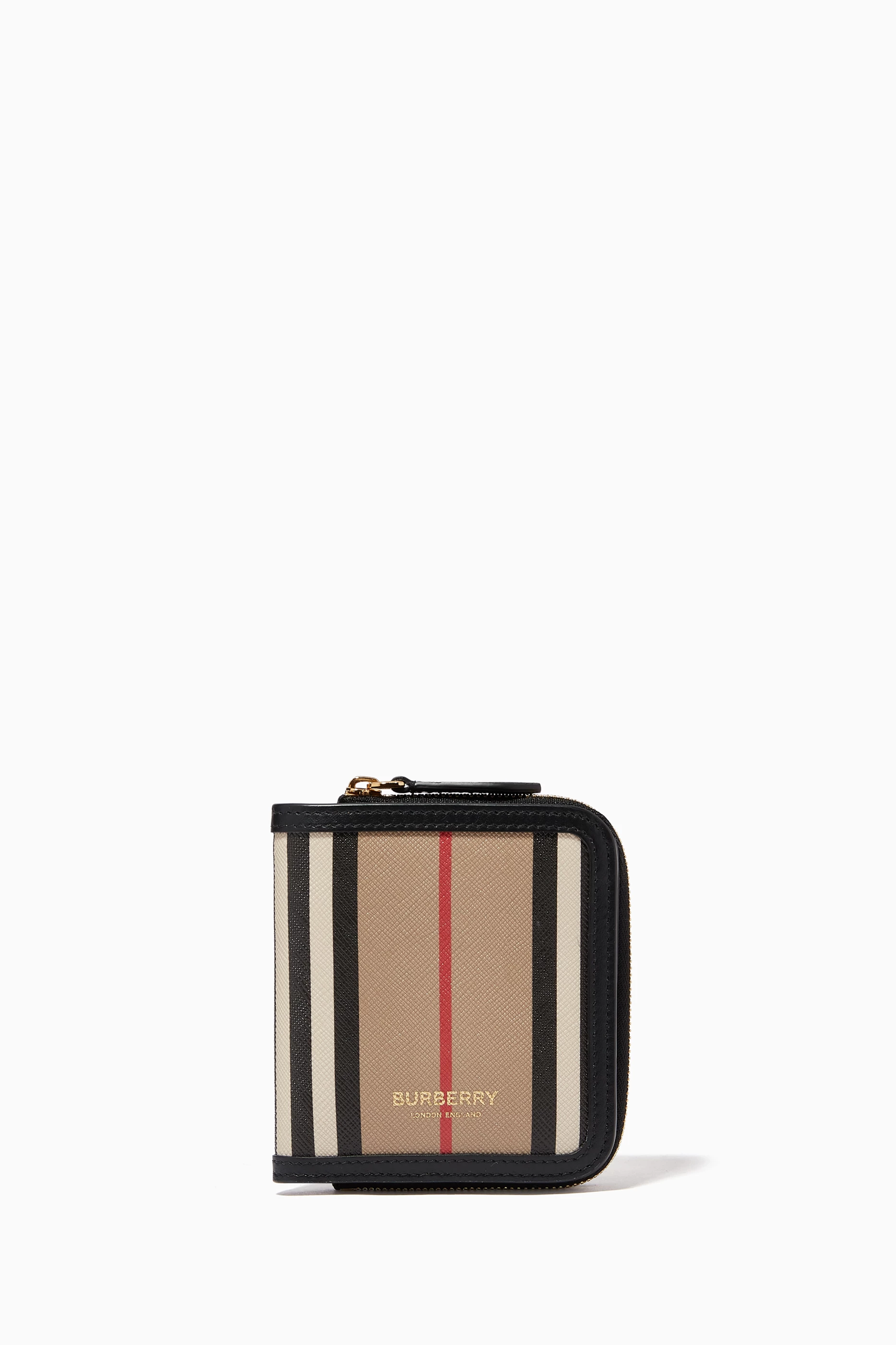 Buy Burberry Neutral Leather Folding Wallet in Icon Stripe E