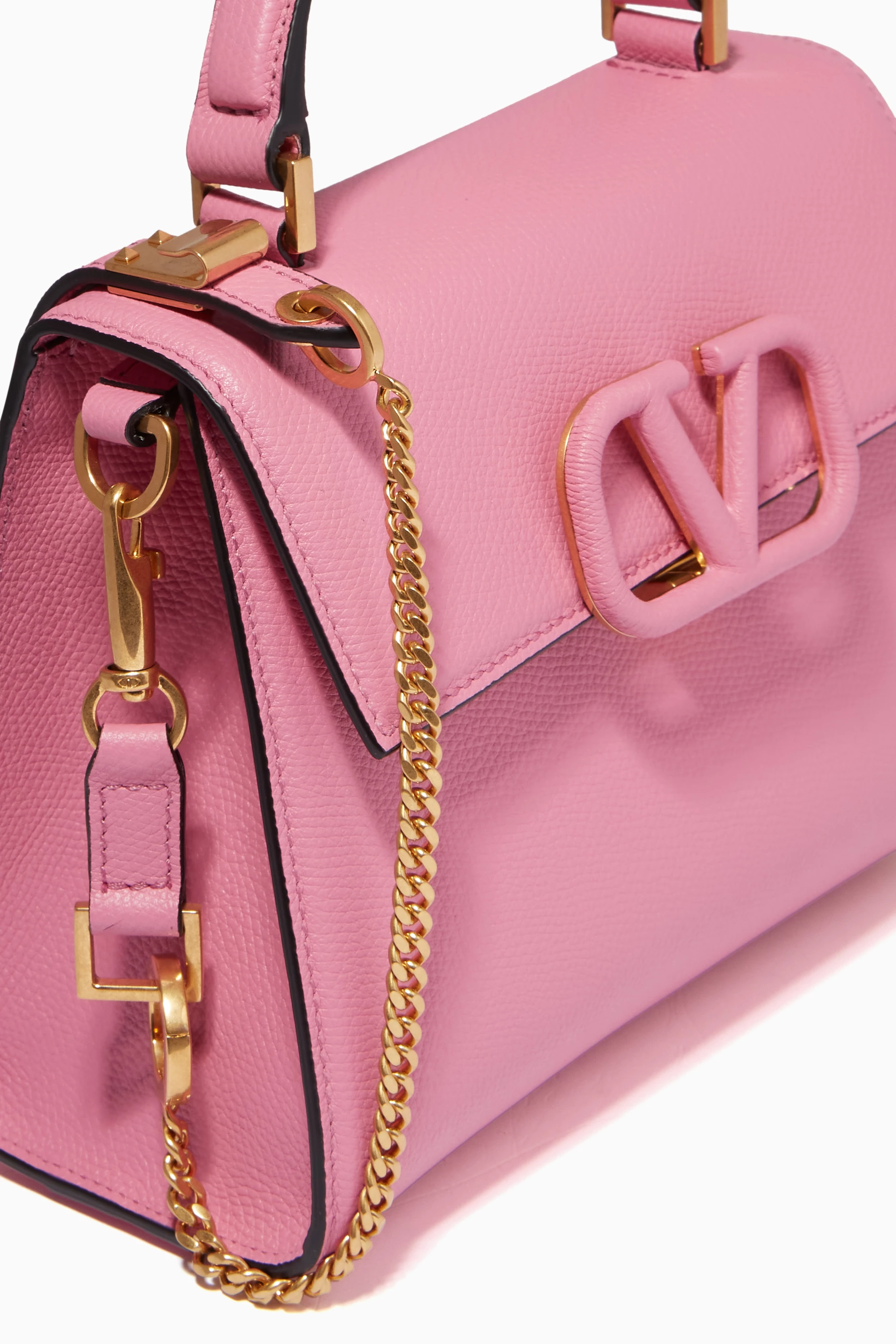 Valentino Garavani Mini Vsling Grainy Calfskin Handbag In Cyclamen Pink