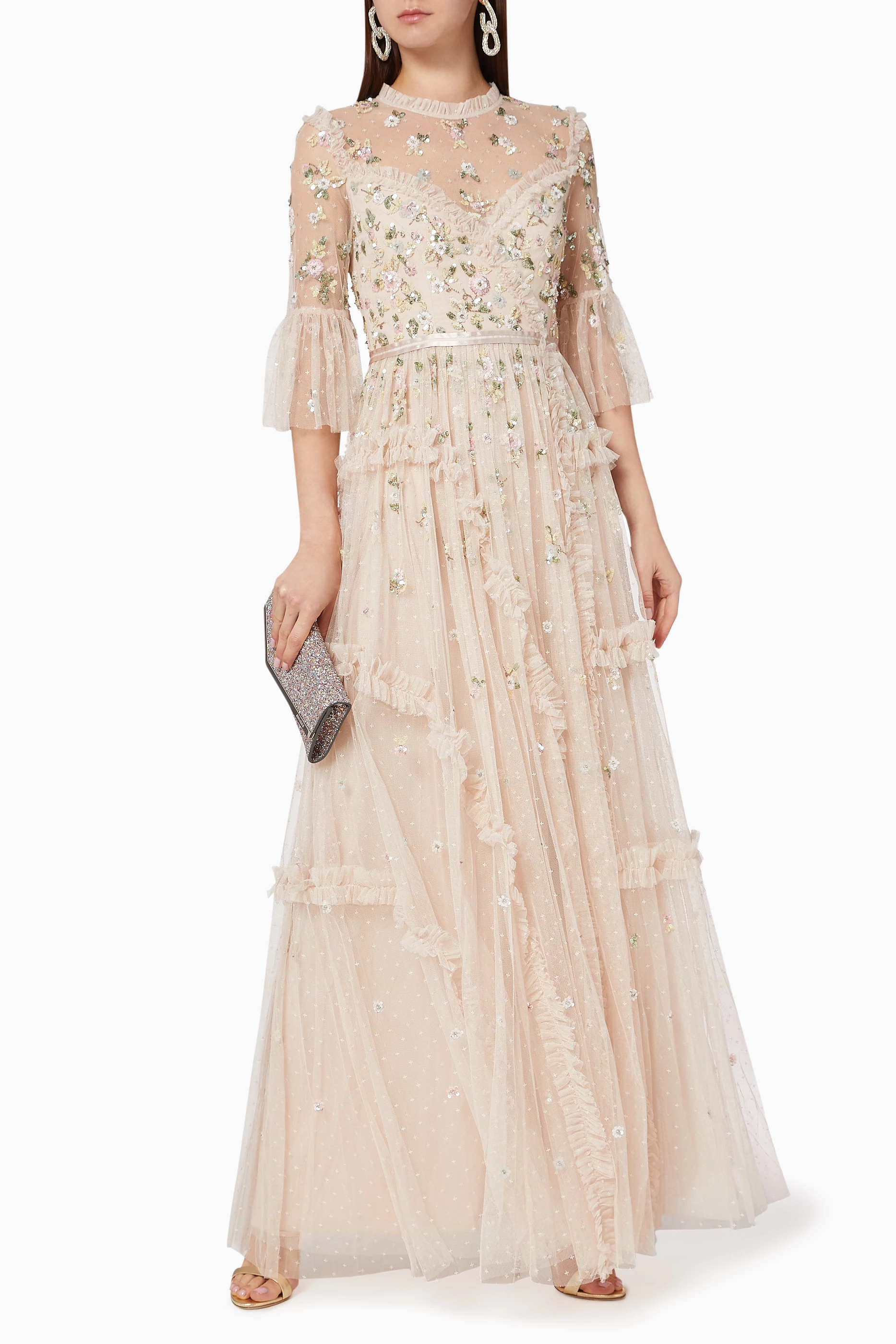 Buy Needle Thread Pink Shimmer Ditsy Gown for Women in UAE Ounass