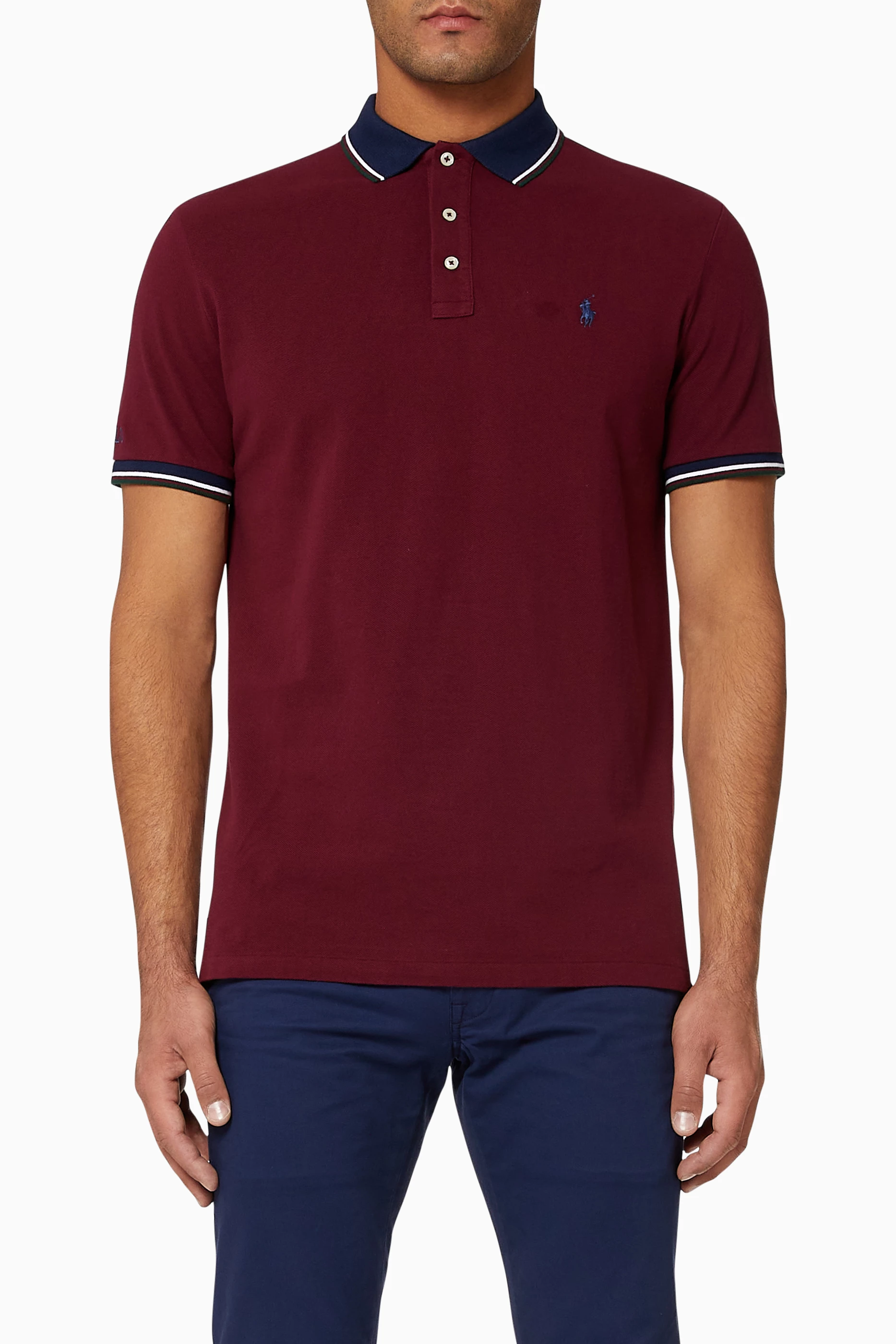 Buy Polo Ralph Lauren Burgundy Custom Slim Fit Cotton Mesh Tipped Polo Shirt for Men in UAE Ounass