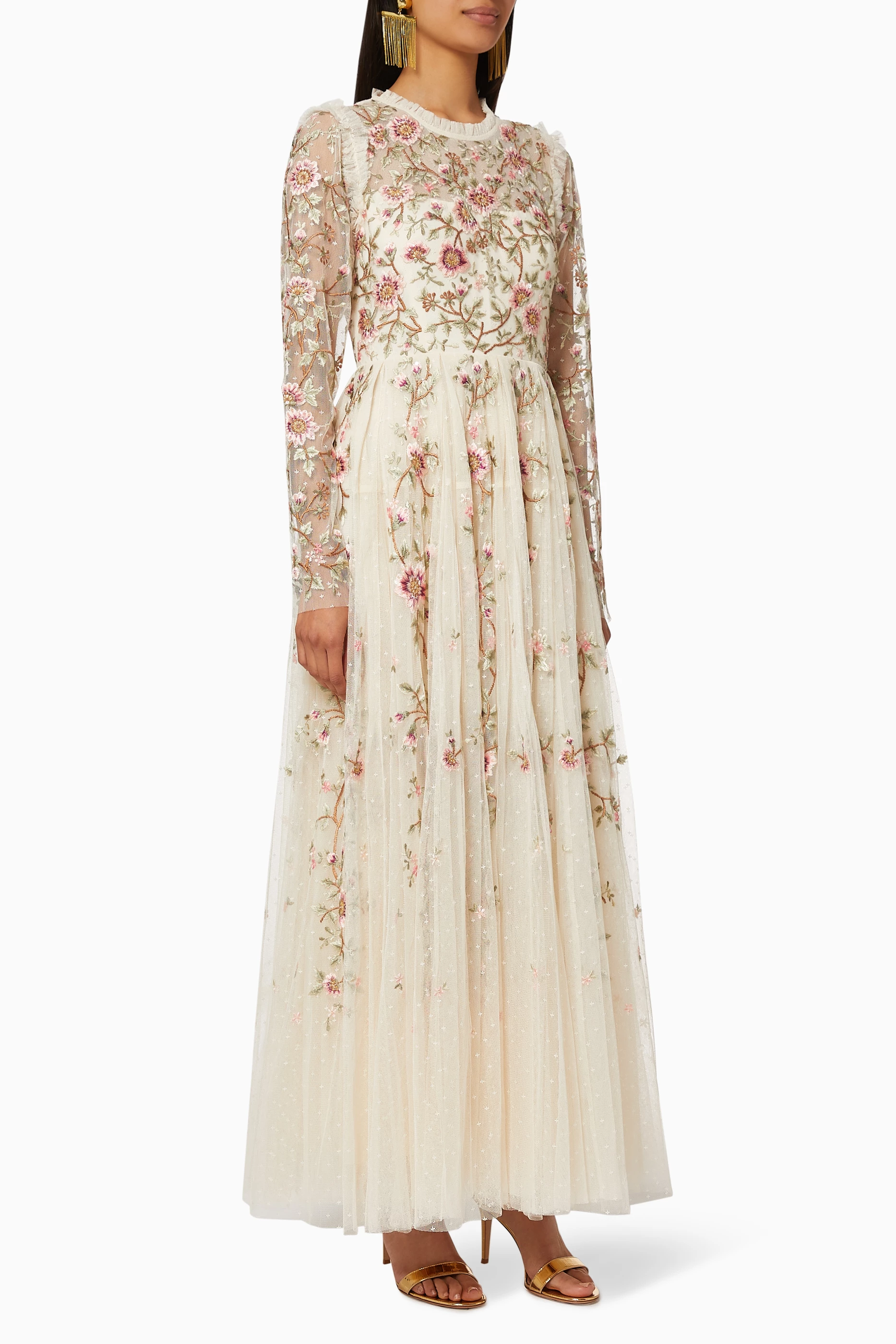 Needle & thread embroidered tulle maxi deals dress with cap sleeve in rose