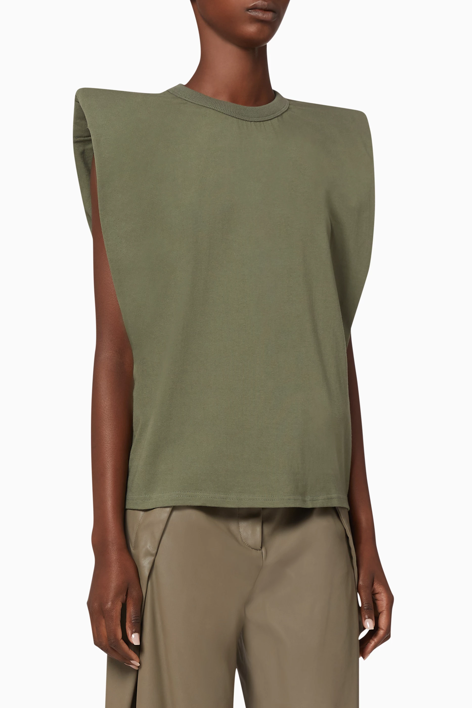 Buy The Frankie Shop Green Eva Padded Shoulder Muscle T Shirt for