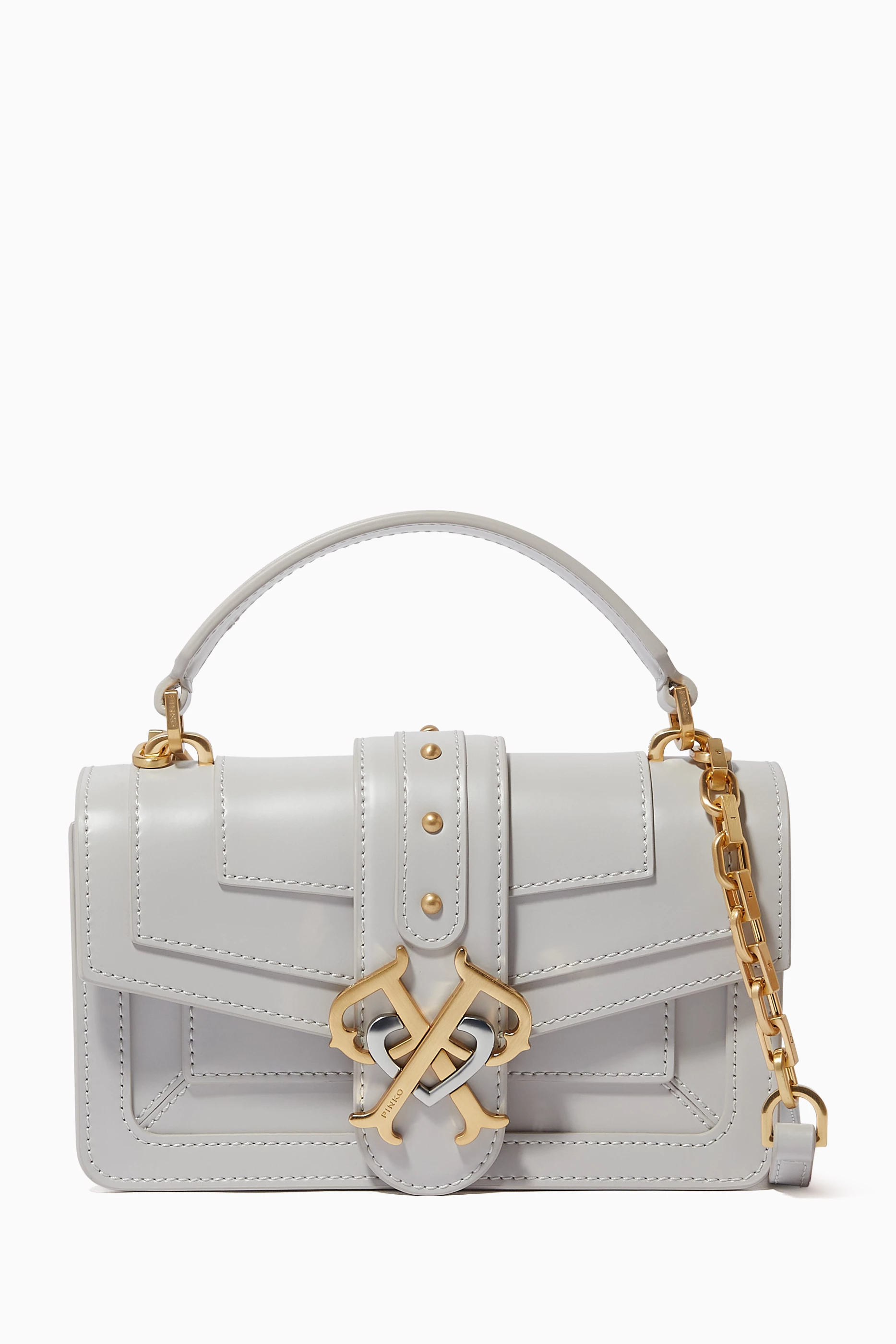 Buy PINKO Grey Mini Double P Icon Classique Bag in Brushed Leather for Women in UAE Ounass