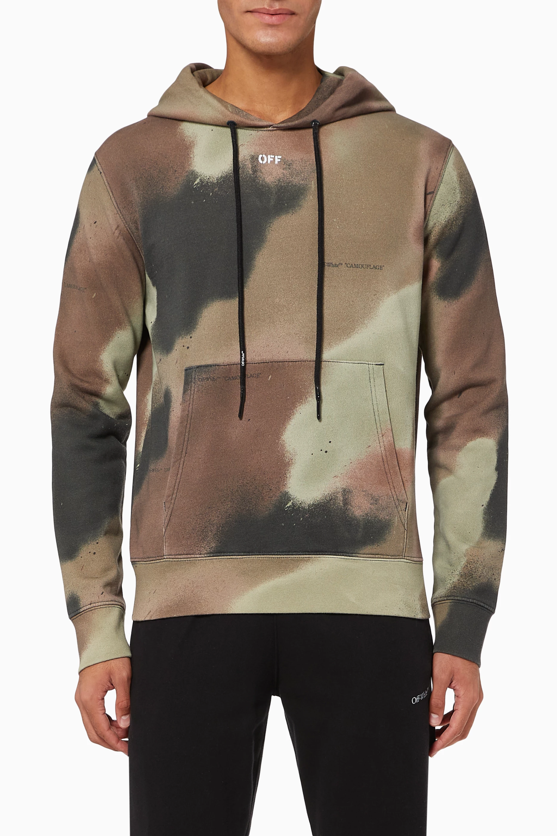 Buy Off White Neutral Camo Stencil Cotton Hoodie for Men in UAE