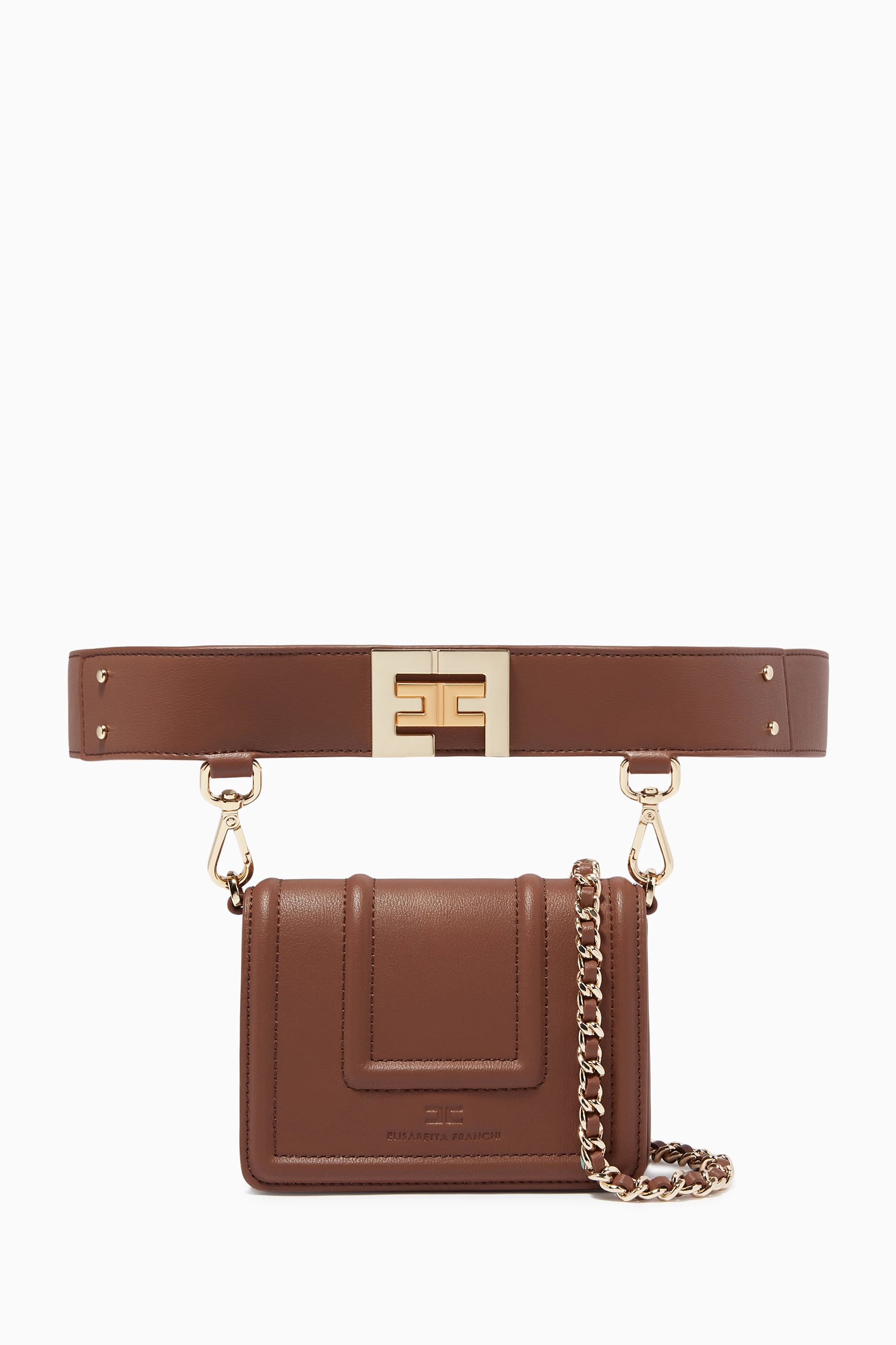 Buy Elisabetta Franchi Brown Detachable Belt Bag in Faux Leather