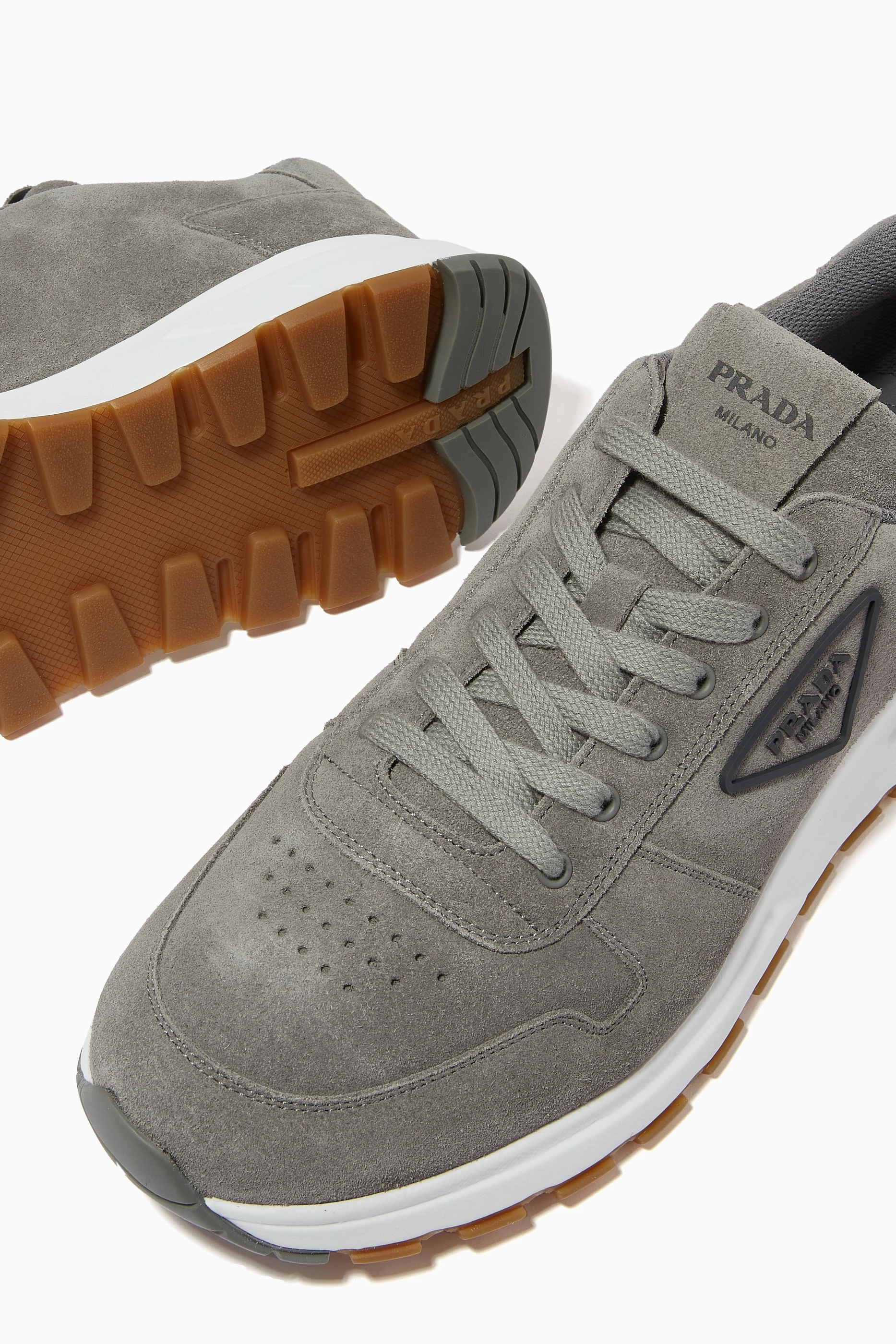 Buy Prada Grey PRAX 01 Sneakers in Suede Leather for Men in UAE