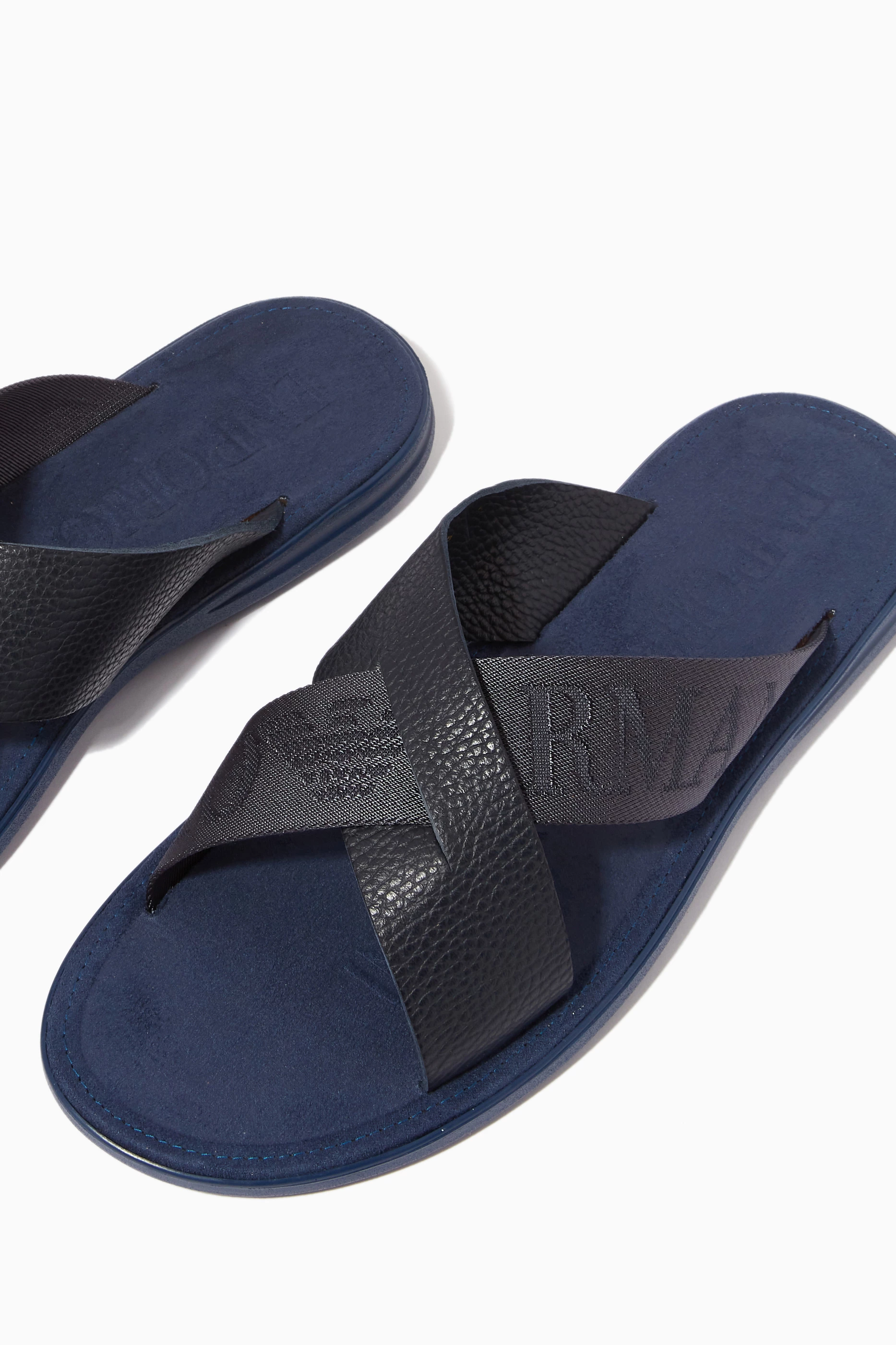 Buy Emporio Armani Blue EA Kriss Kross Sandals in Leather for Men