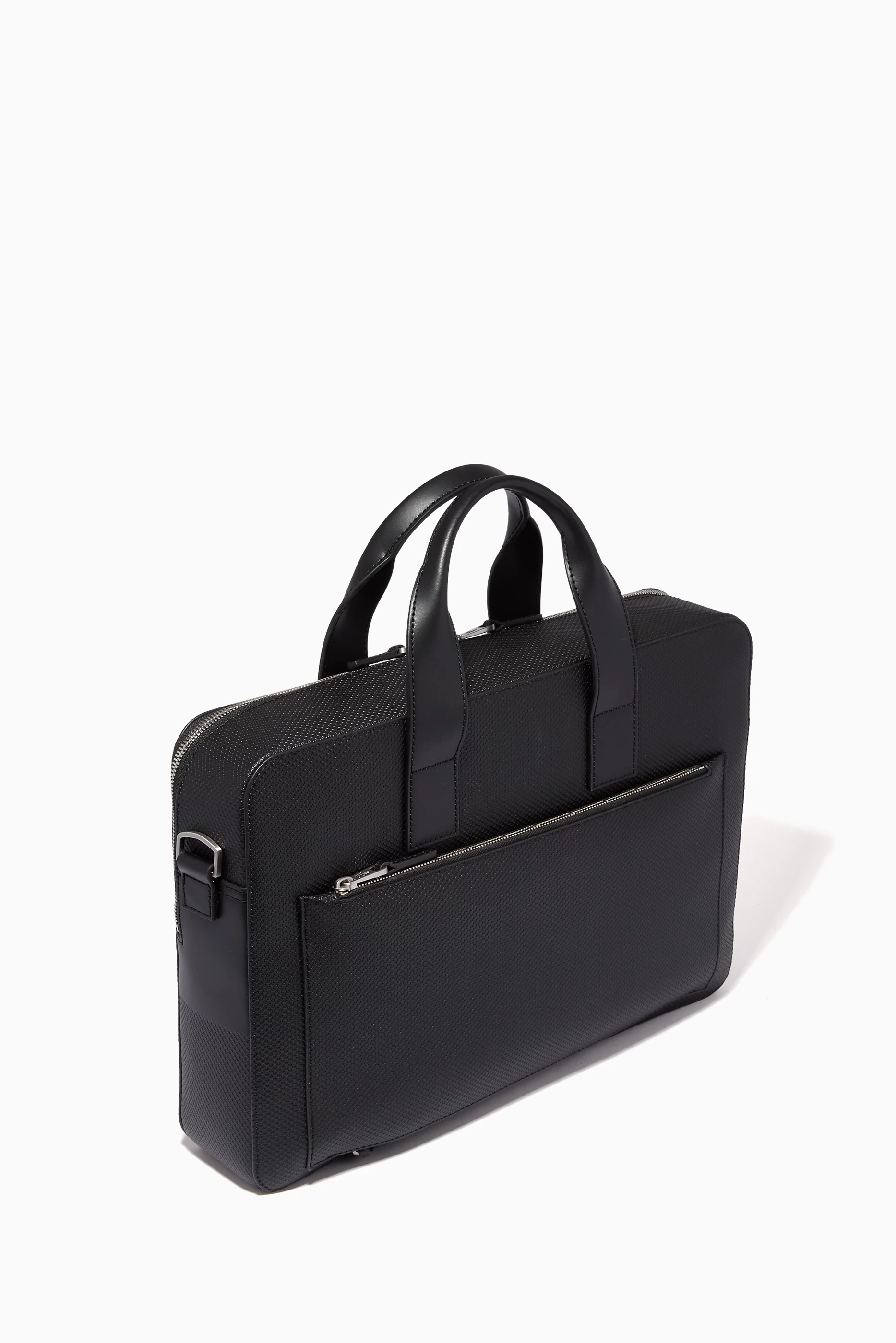 Buy Lacoste Black Chantaco Computer Bag in Matte Piqu Leather for