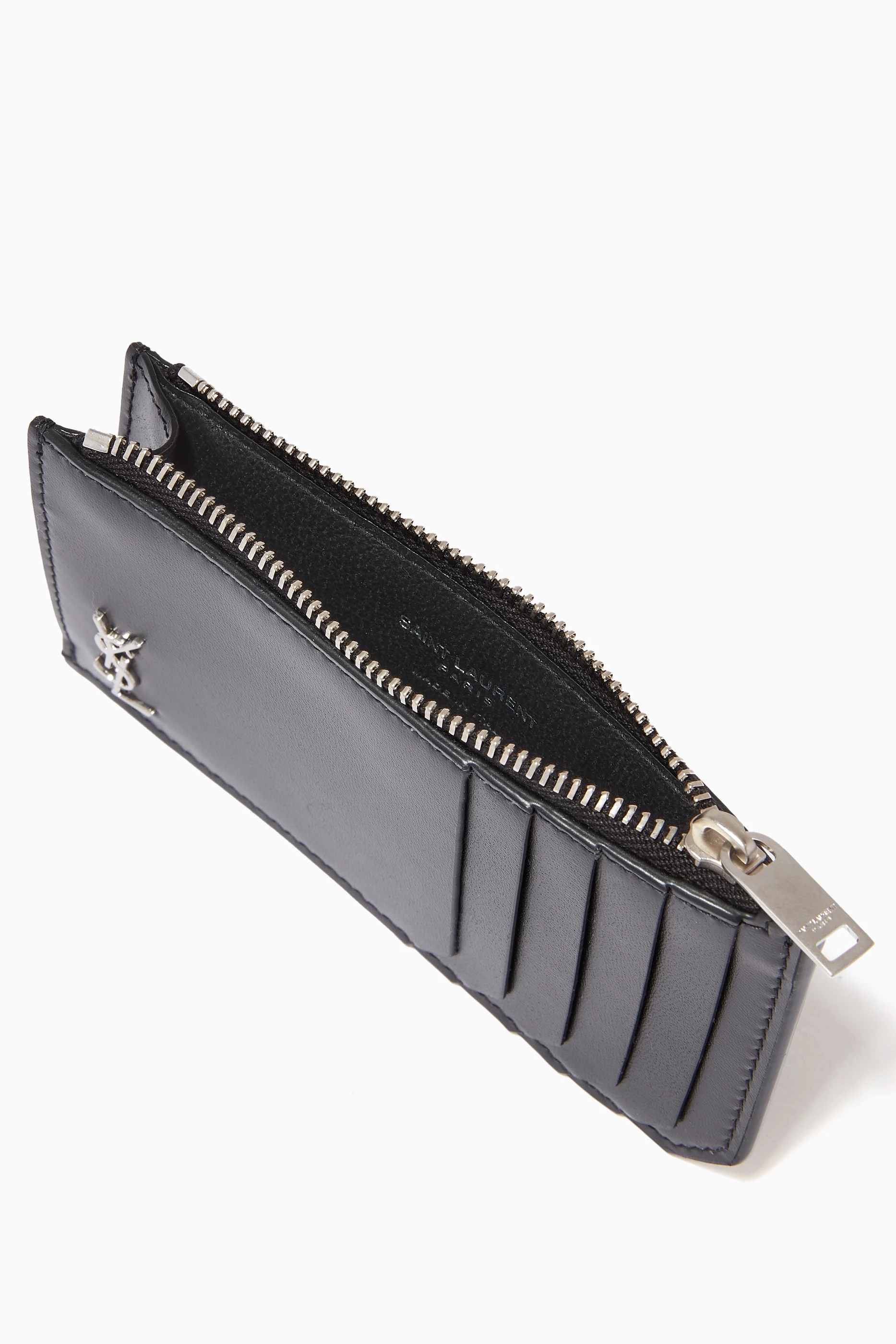 Buy SAINT LAURENT Black Tiny Monogram Fragments Zip Card Case in