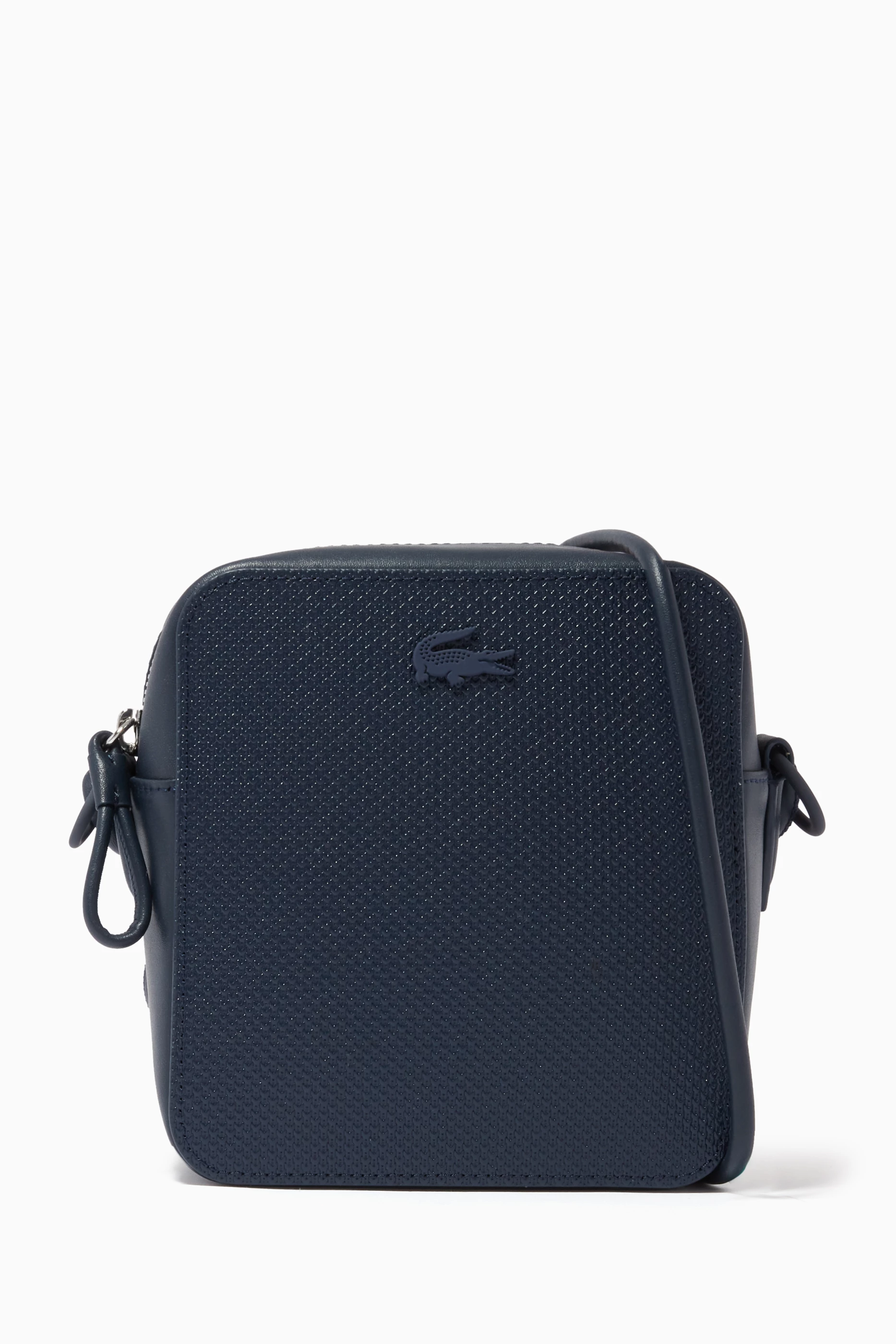 Buy Lacoste Blue Chantaco Small Square Shoulder Bag in Matte Piqu