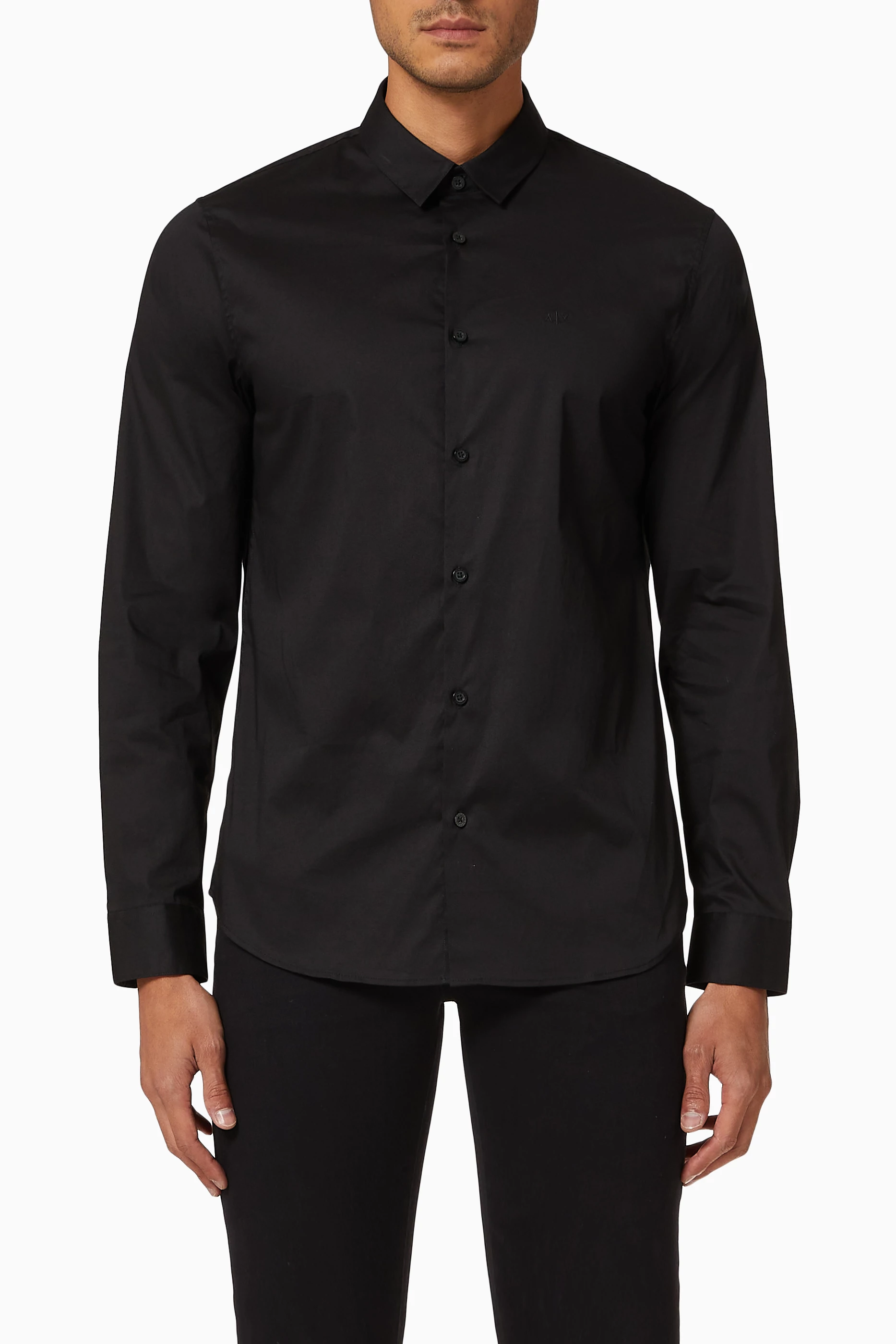 Buy Armani Exchange Black Slim Shirt in Stretch Cotton Poplin for