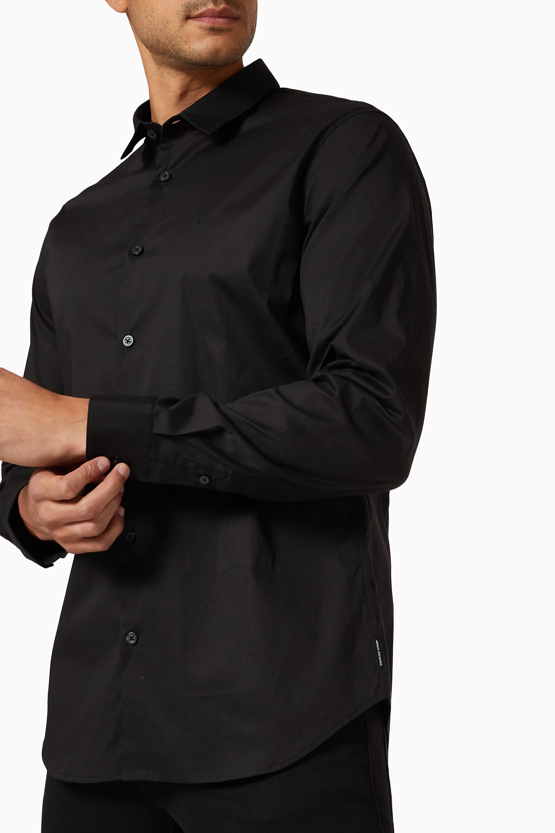 Buy Armani Exchange Black Slim Shirt in Stretch Cotton Poplin for