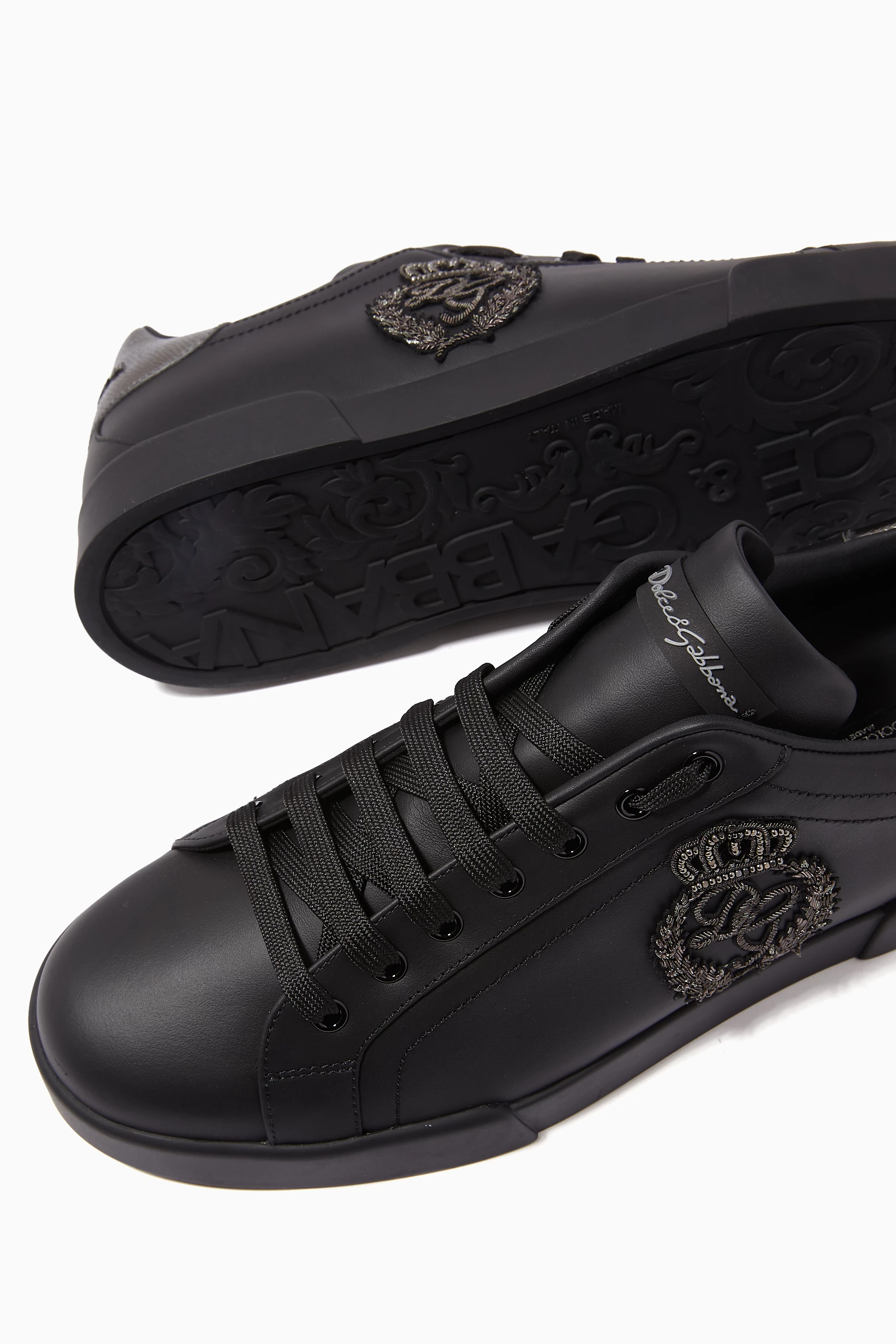 Buy Dolce Gabbana Black Portofino Crown Embroidered Sneakers in