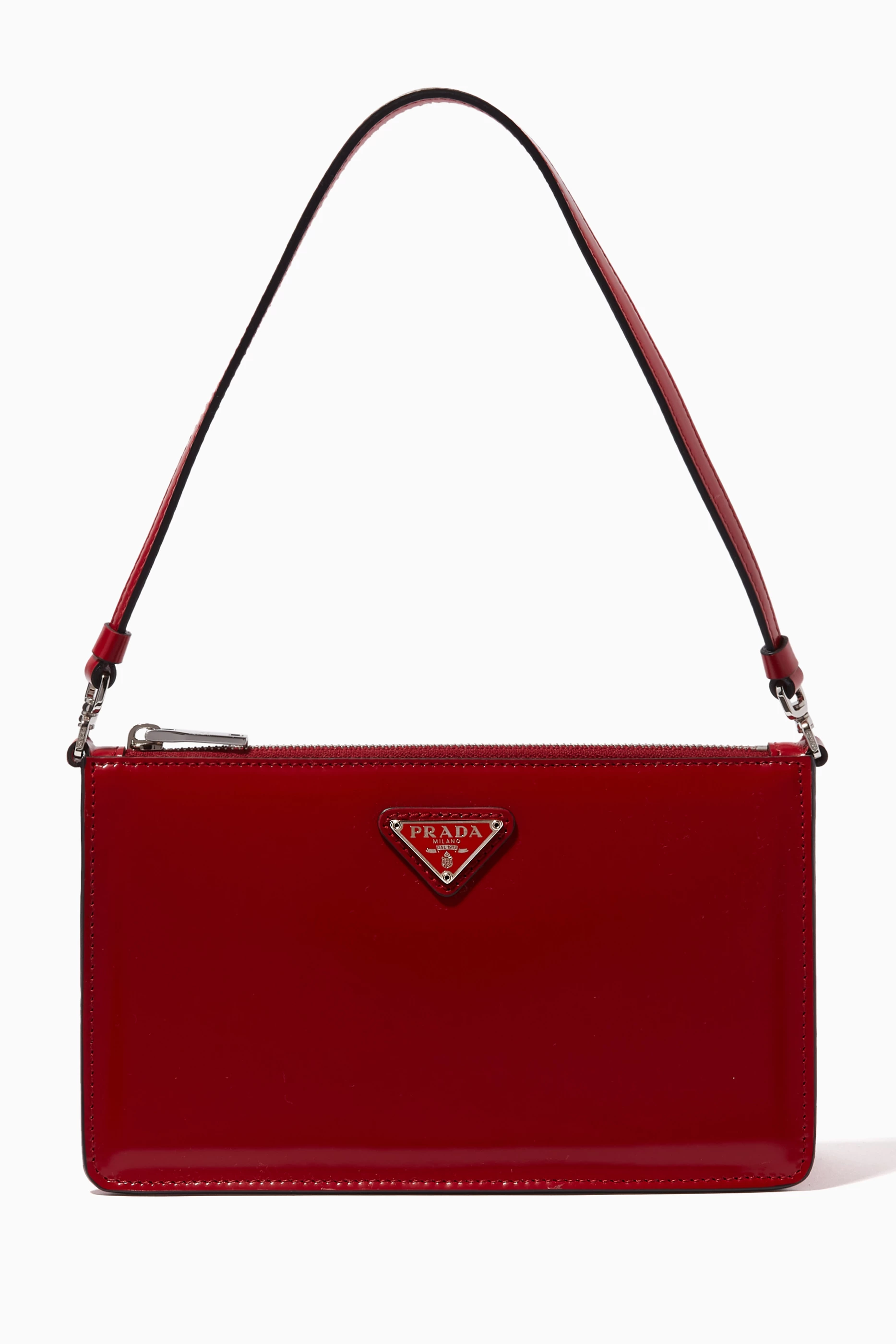 Triangle leather mini bag Prada Red in Leather - 33866343