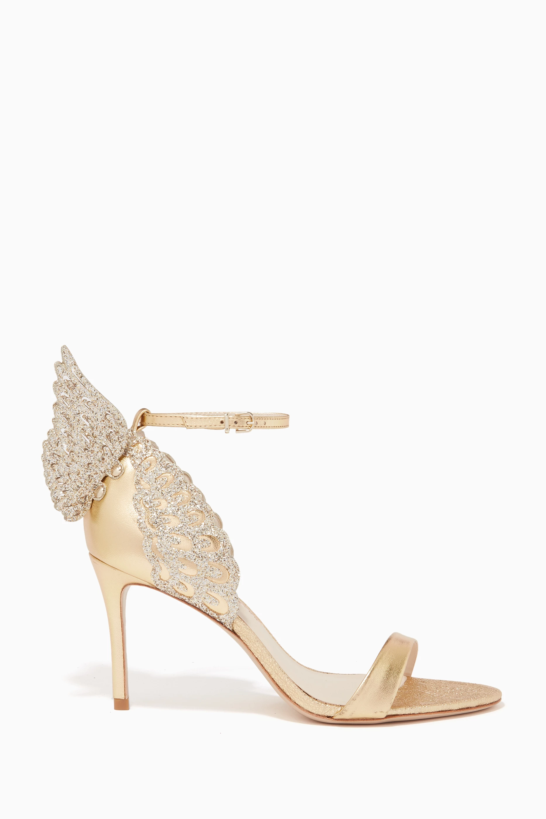 Buy Sophia Webster Gold Evangeline 85 Sandals in Metallic Nappa