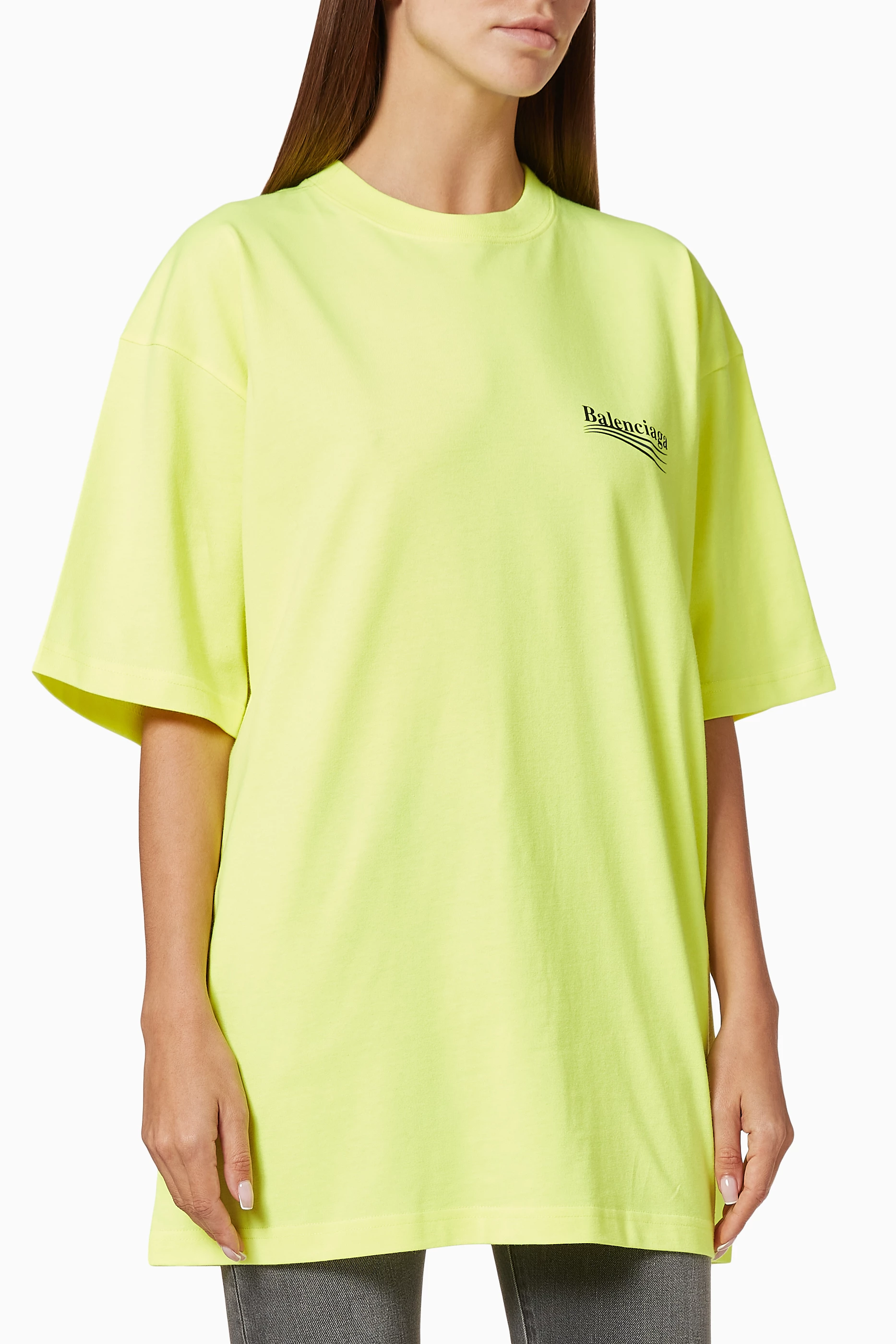 Buy Balenciaga Yellow Political Campaign Large Fit T Shirt in Organic Vintage Jersey for Women in UAE Ounass
