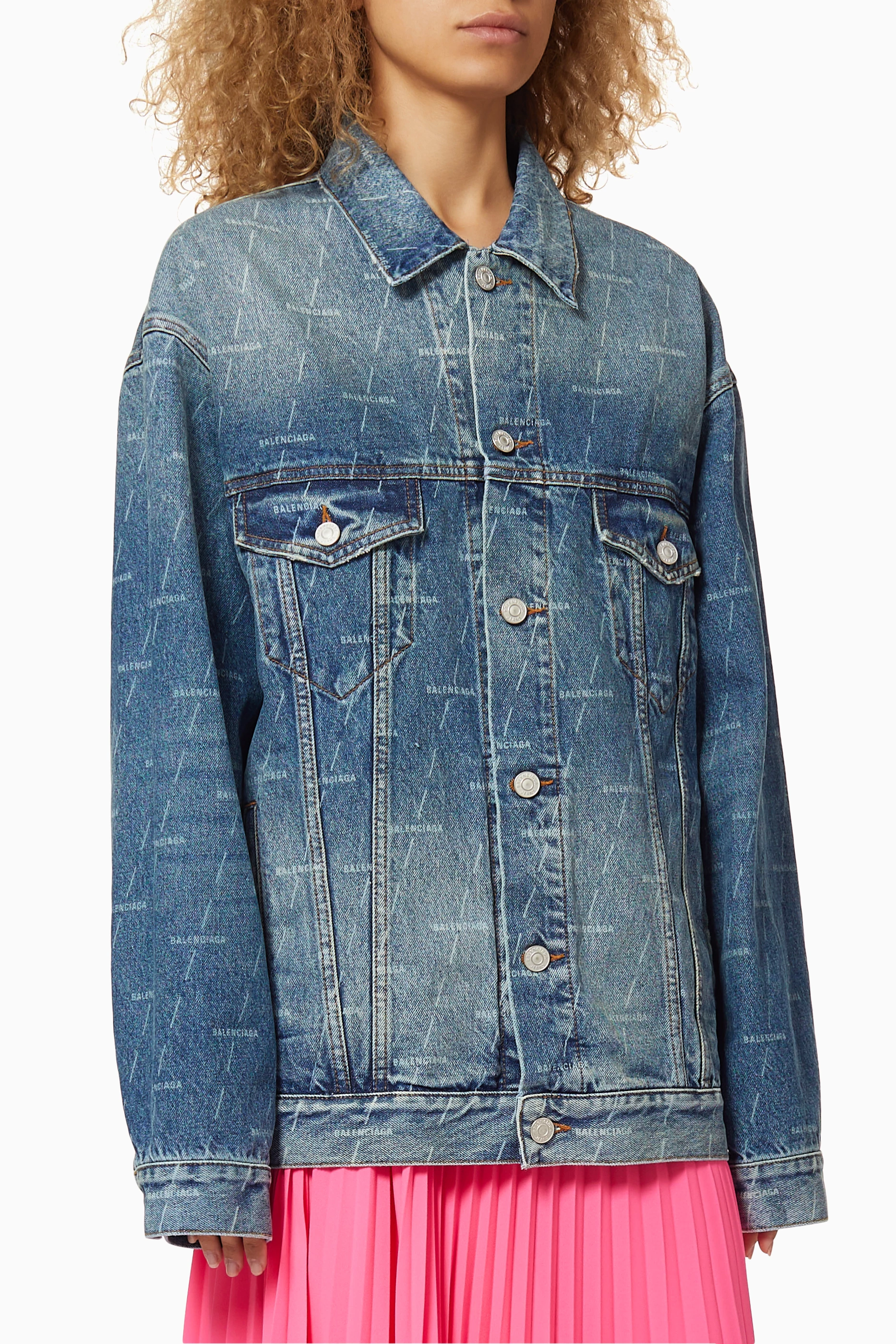 Buy Balenciaga Blue Large Fit Jacket in Lasered Denim for Women in UAE Ounass