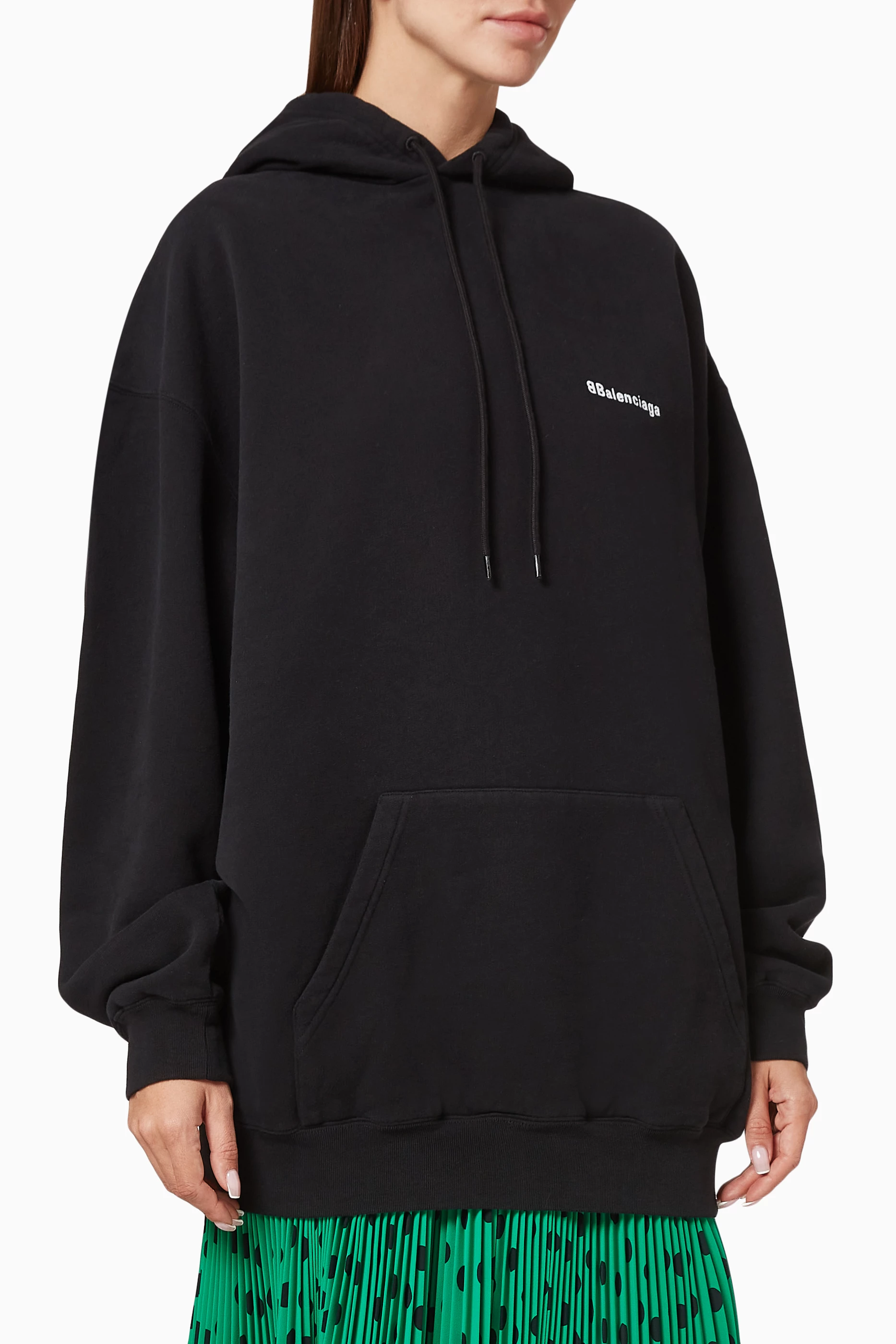 Buy Balenciaga Black BB Logo Medium Fit Hoodie in Curly Fleece for Women in UAE Ounass