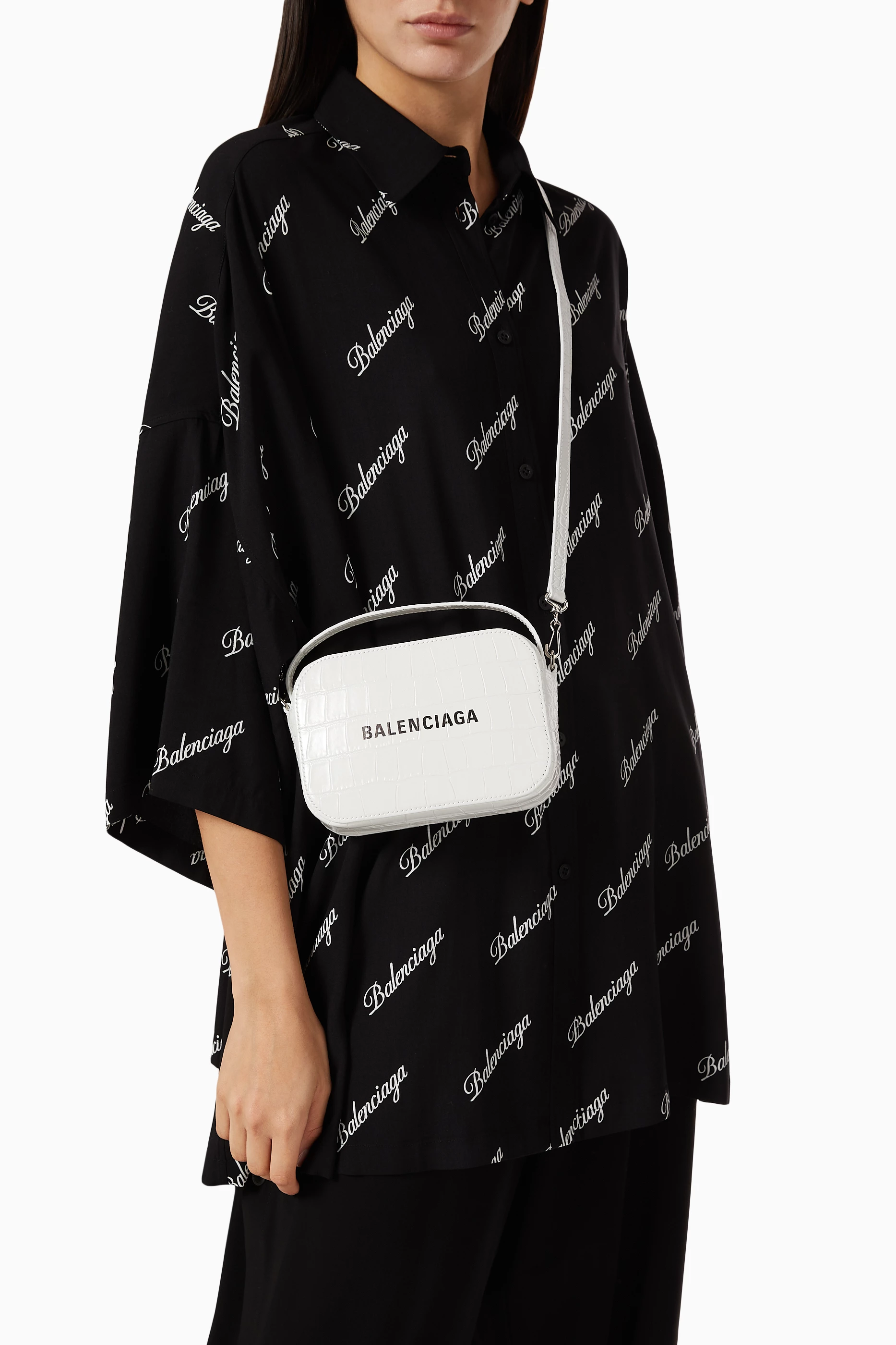 Buy Balenciaga White Everyday XS Camera Bag in Shiny Crocodile