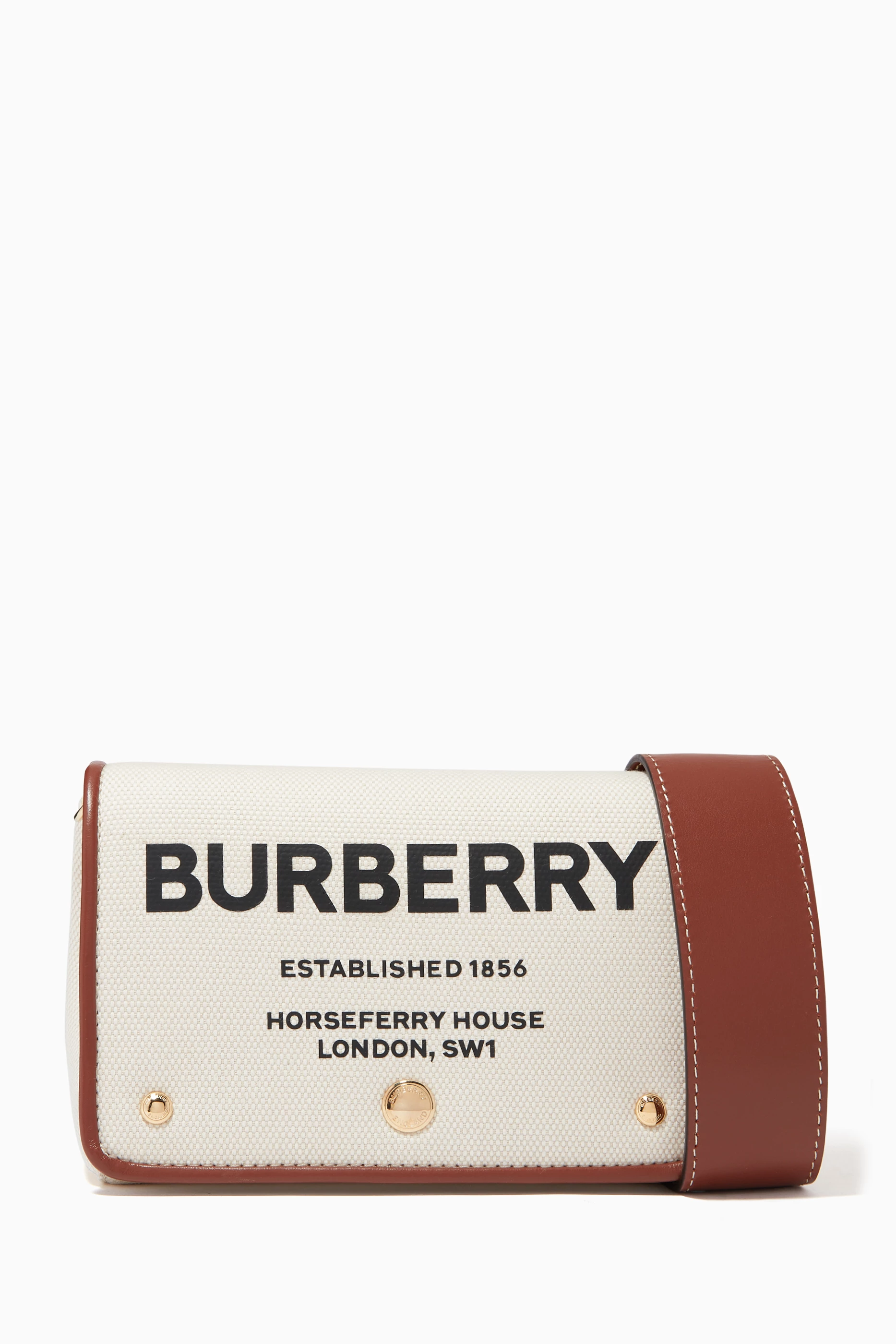 Buy Burberry Brown Small Horseferry Crossbody Bag in Cotton Canvas