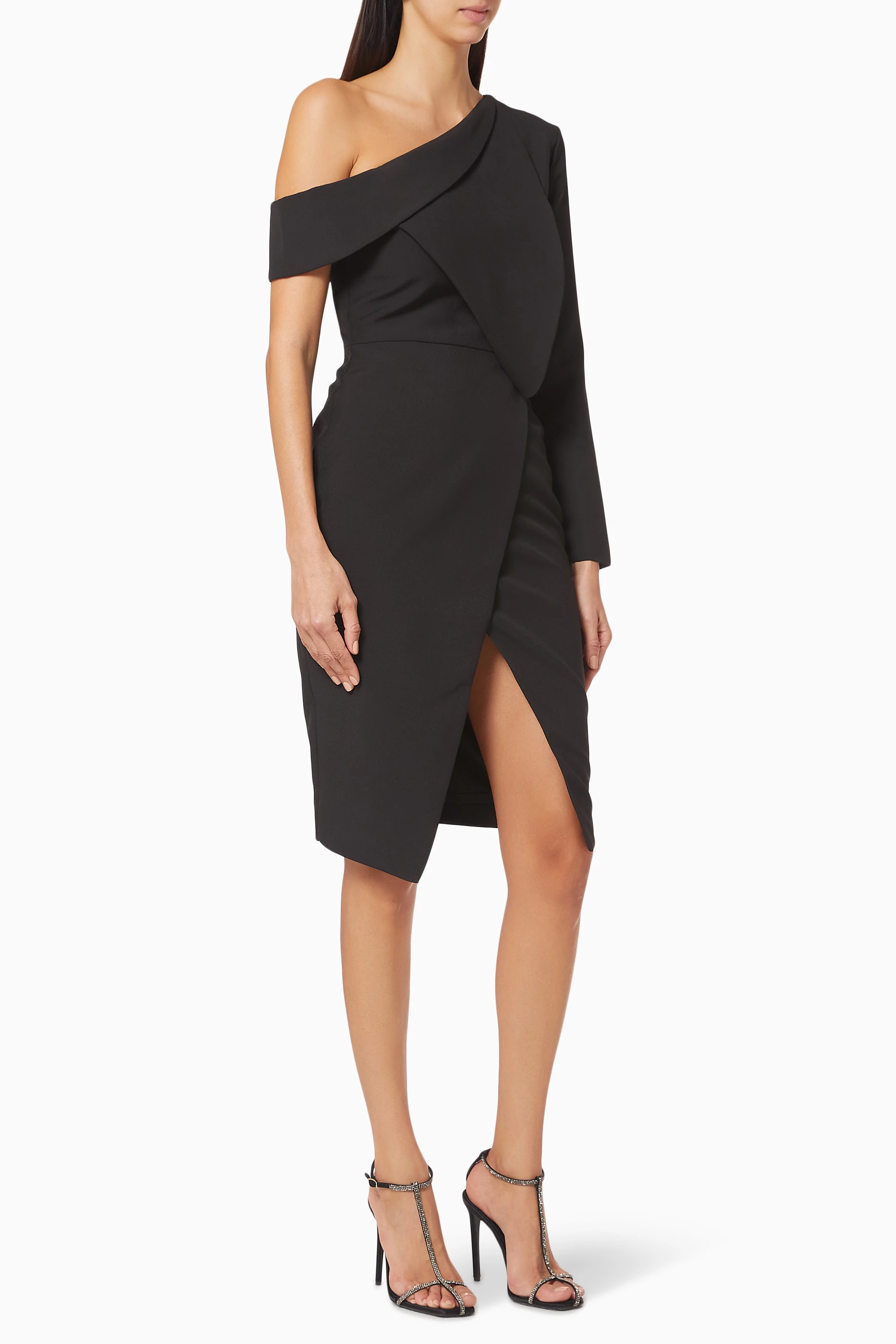 One shoulder wrap skirt midi dress sales