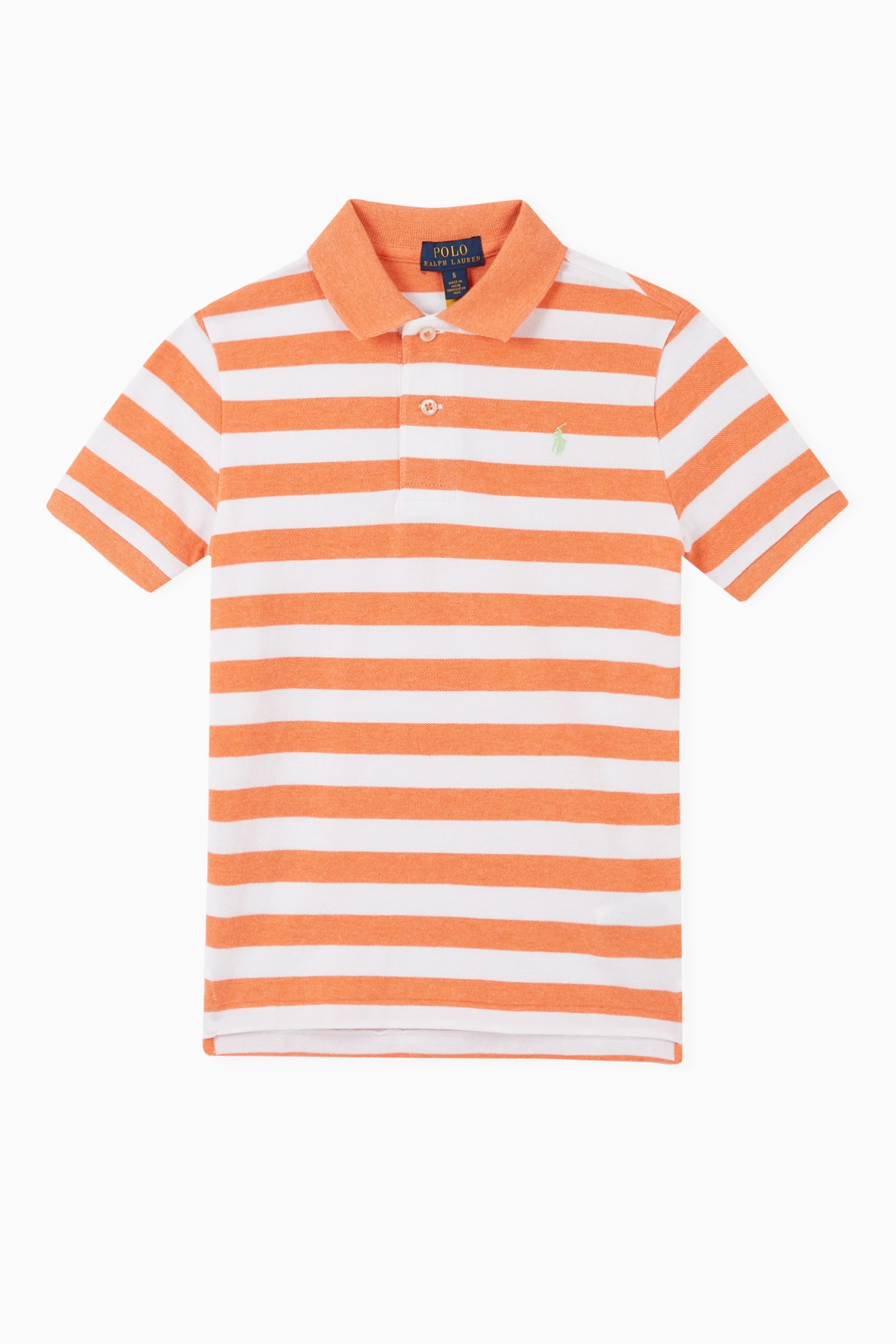 Orange and on sale white striped polo