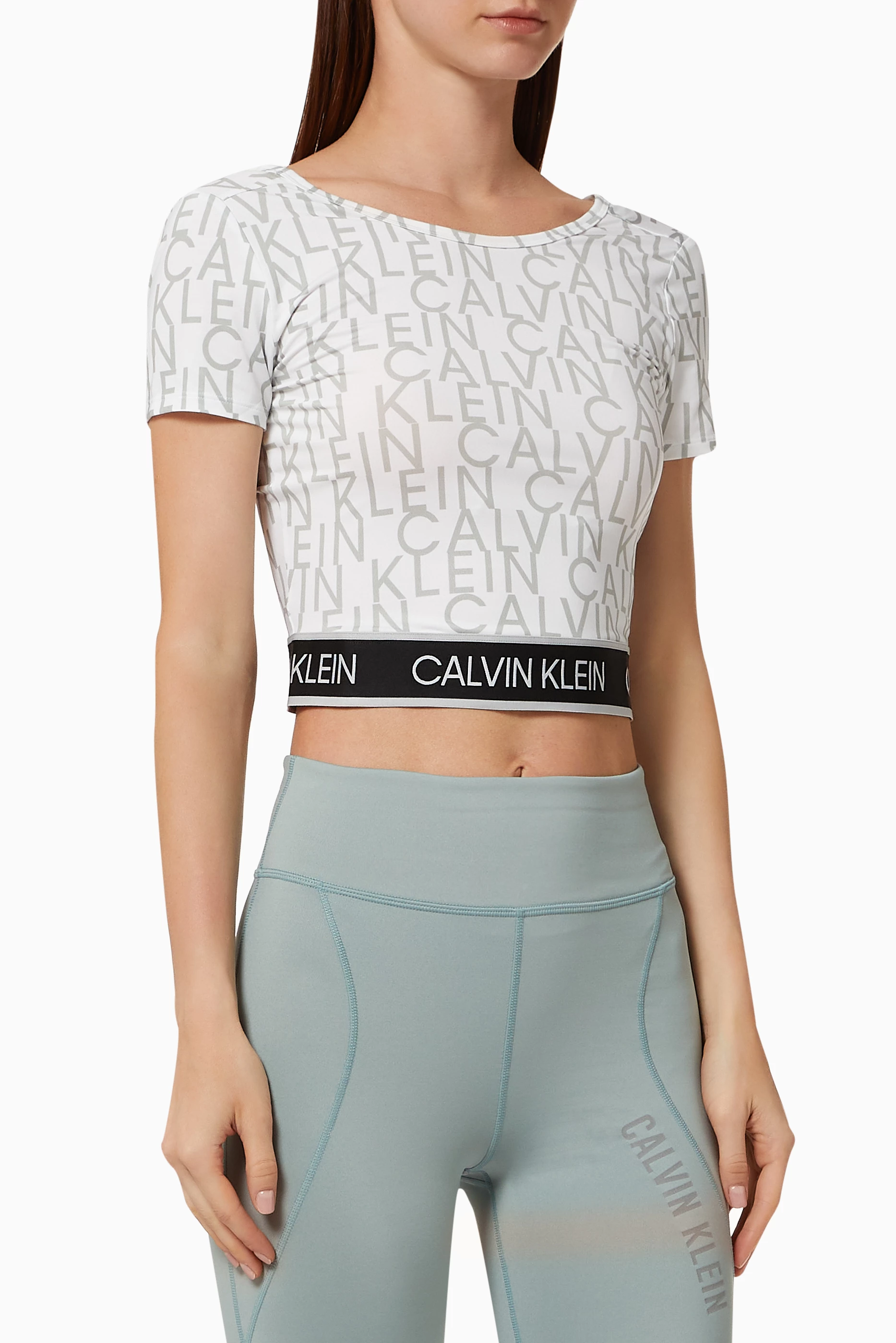 Calvin klein white crop top hot sale