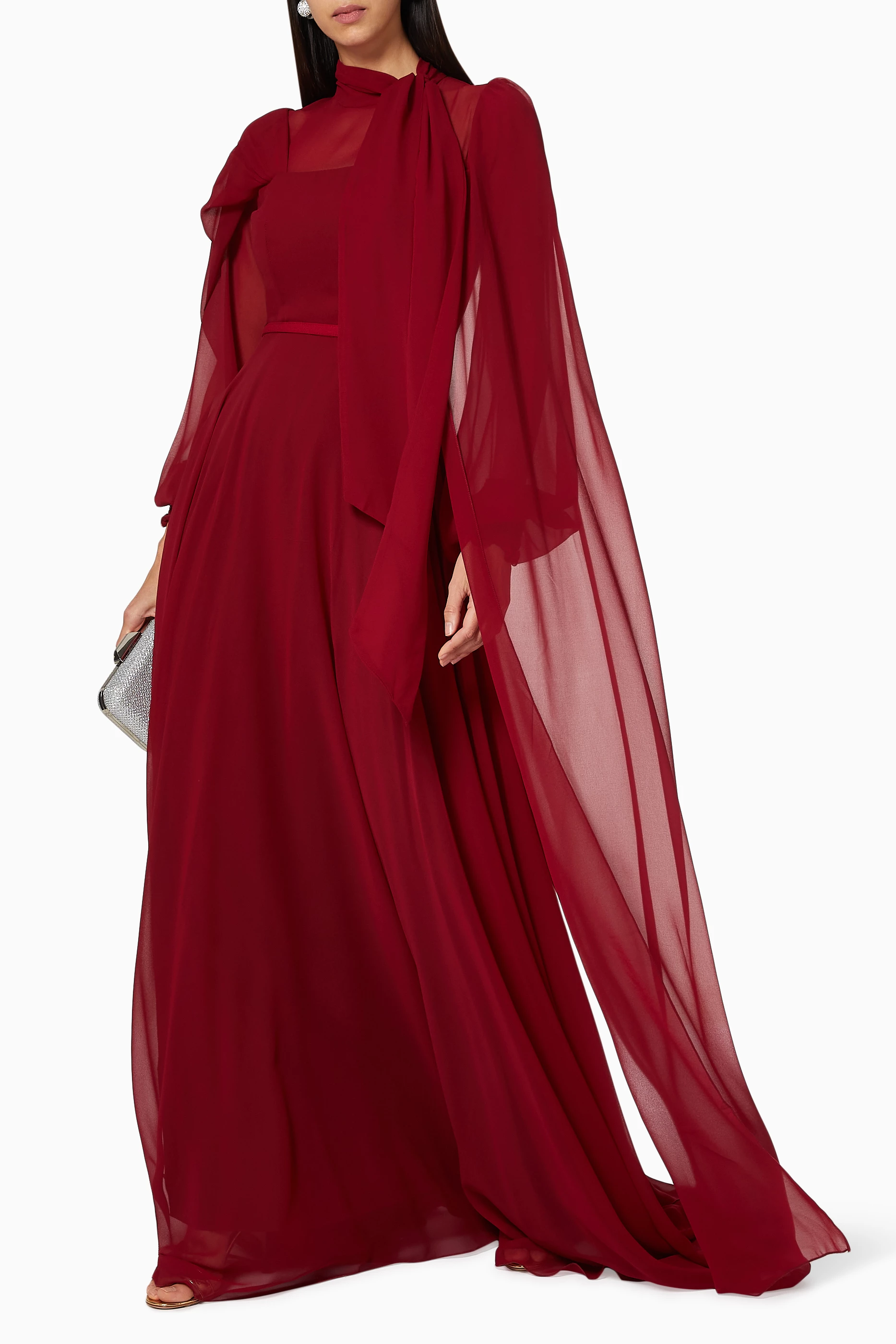 Red chiffon cape on sale