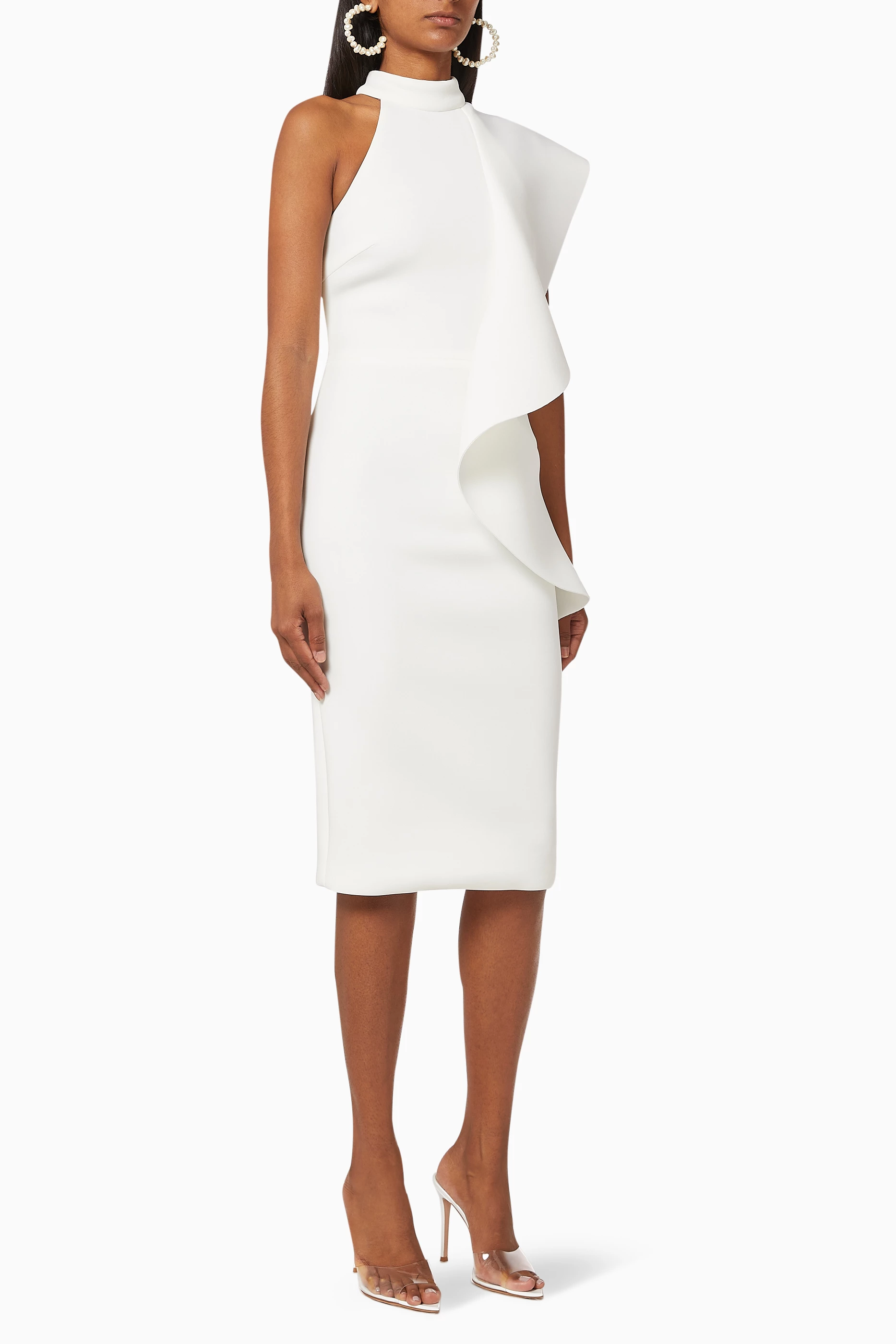 High neck clearance white dress