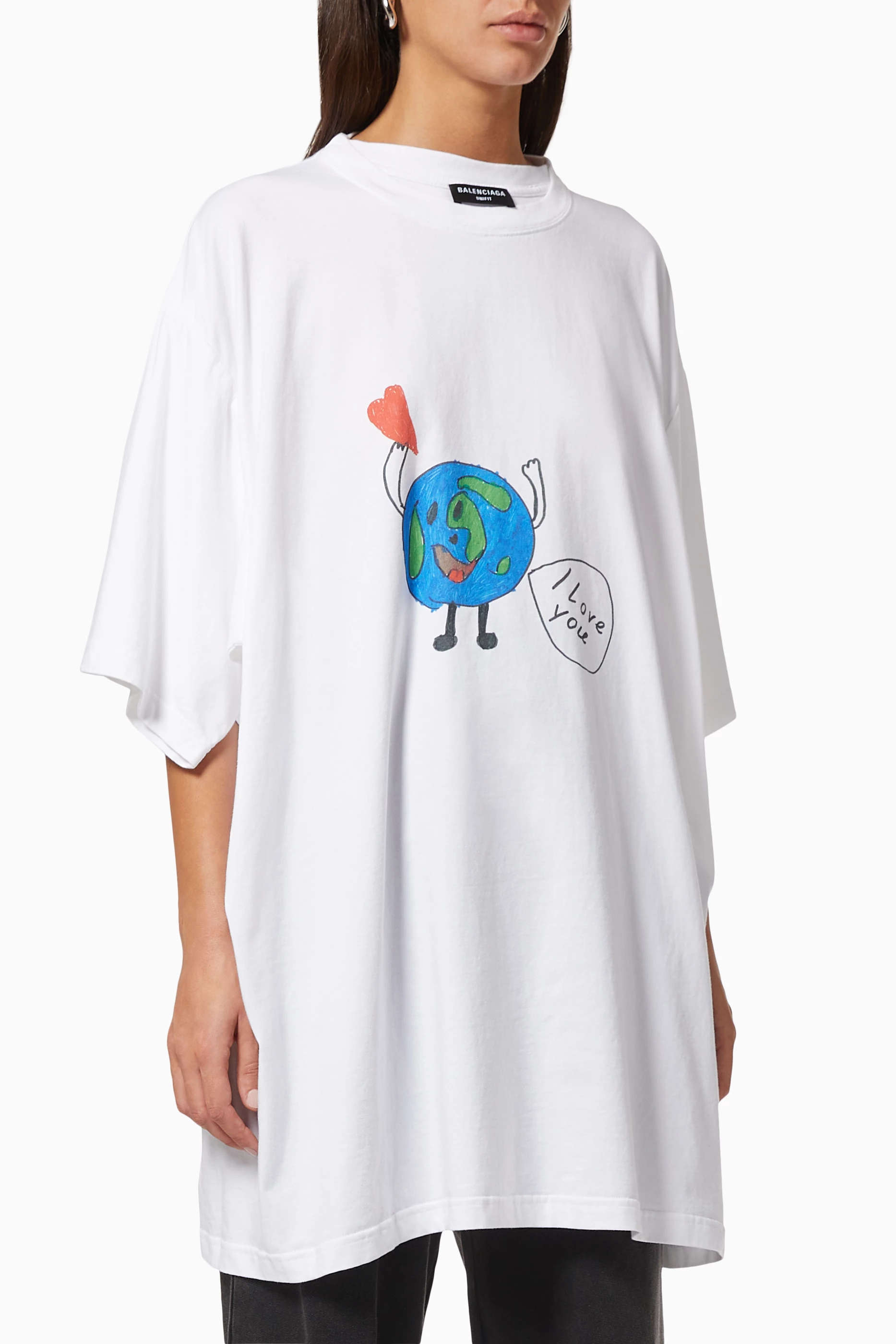 Buy Balenciaga White Love Earth Flatground Large Fit T shirt in Organic Vintage Jersey for Women in UAE Ounass