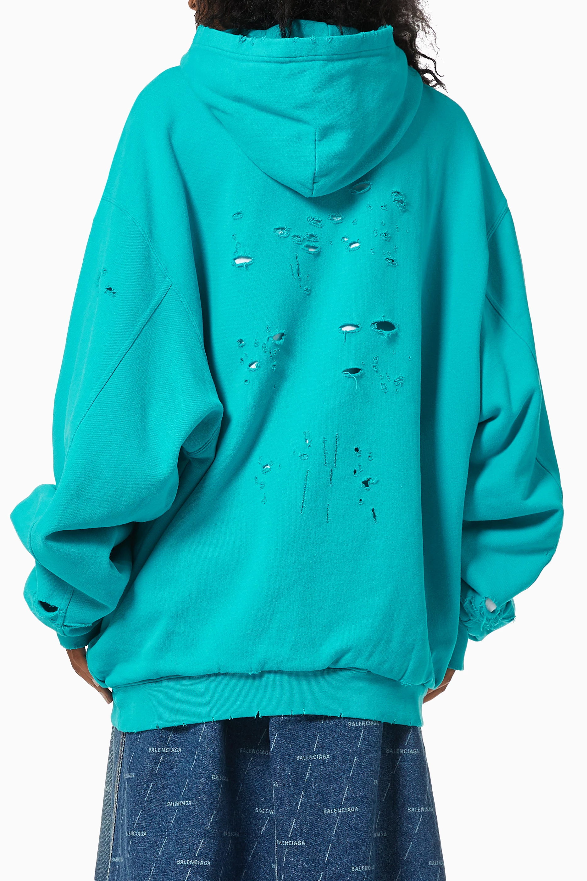 Buy Balenciaga Blue Caps Destroyed Oversized Hoodie in Organic