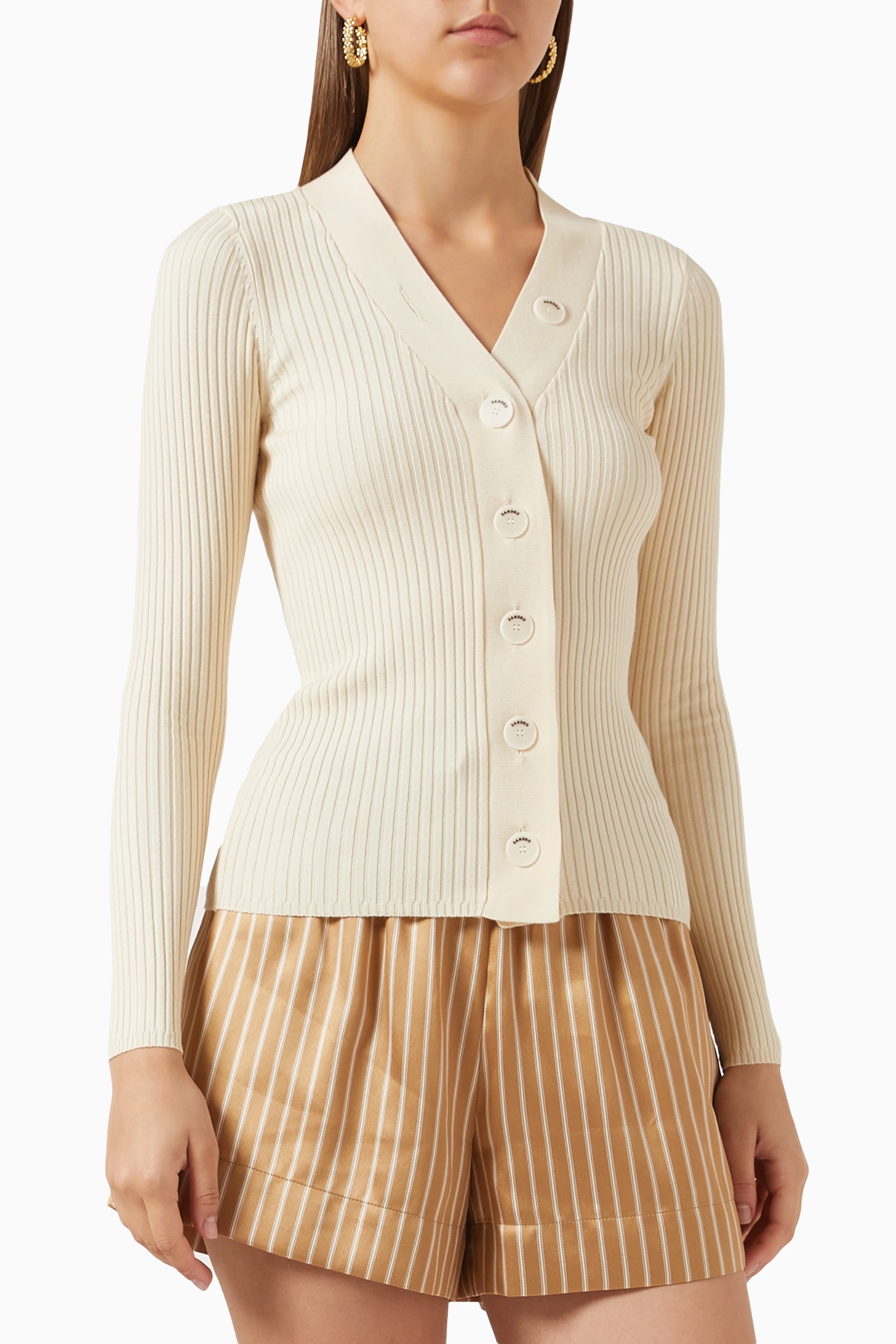 Sandro ribbed knit buttoned cardigan online