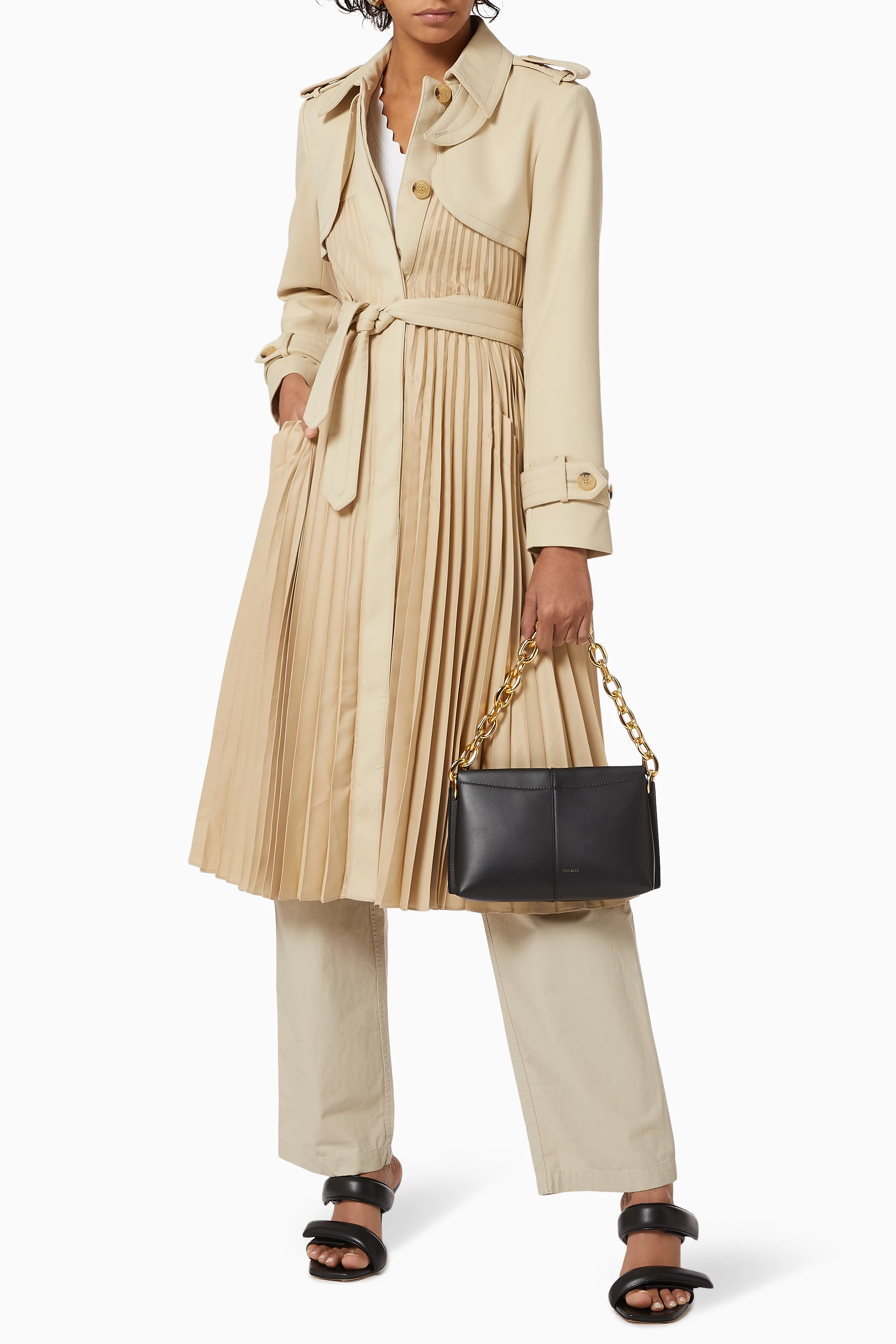 Buy SANDRO Neutral Vino Pleated Trench Coat for Women in UAE Ounass