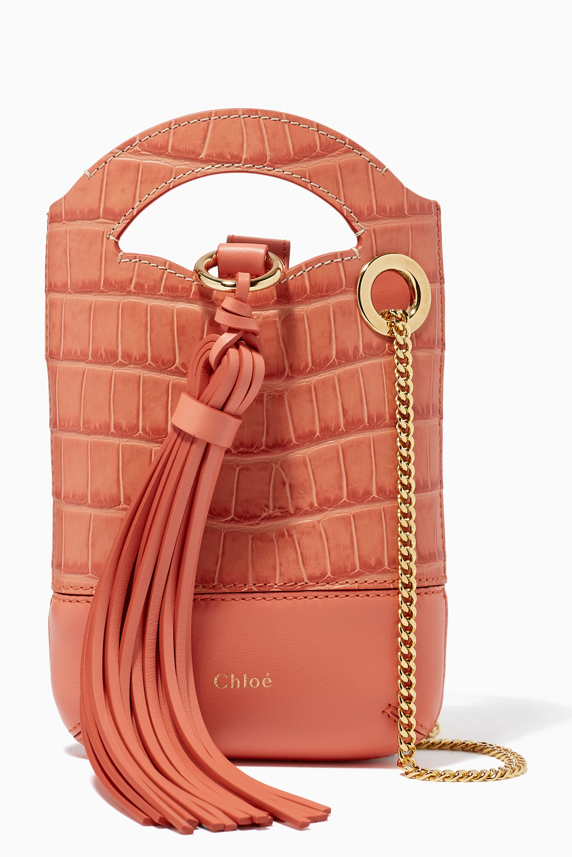 Buy Chlo Pink Small Walden Phone Pouch in Croco Embossed Shiny Calfskin for Women in UAE Ounass