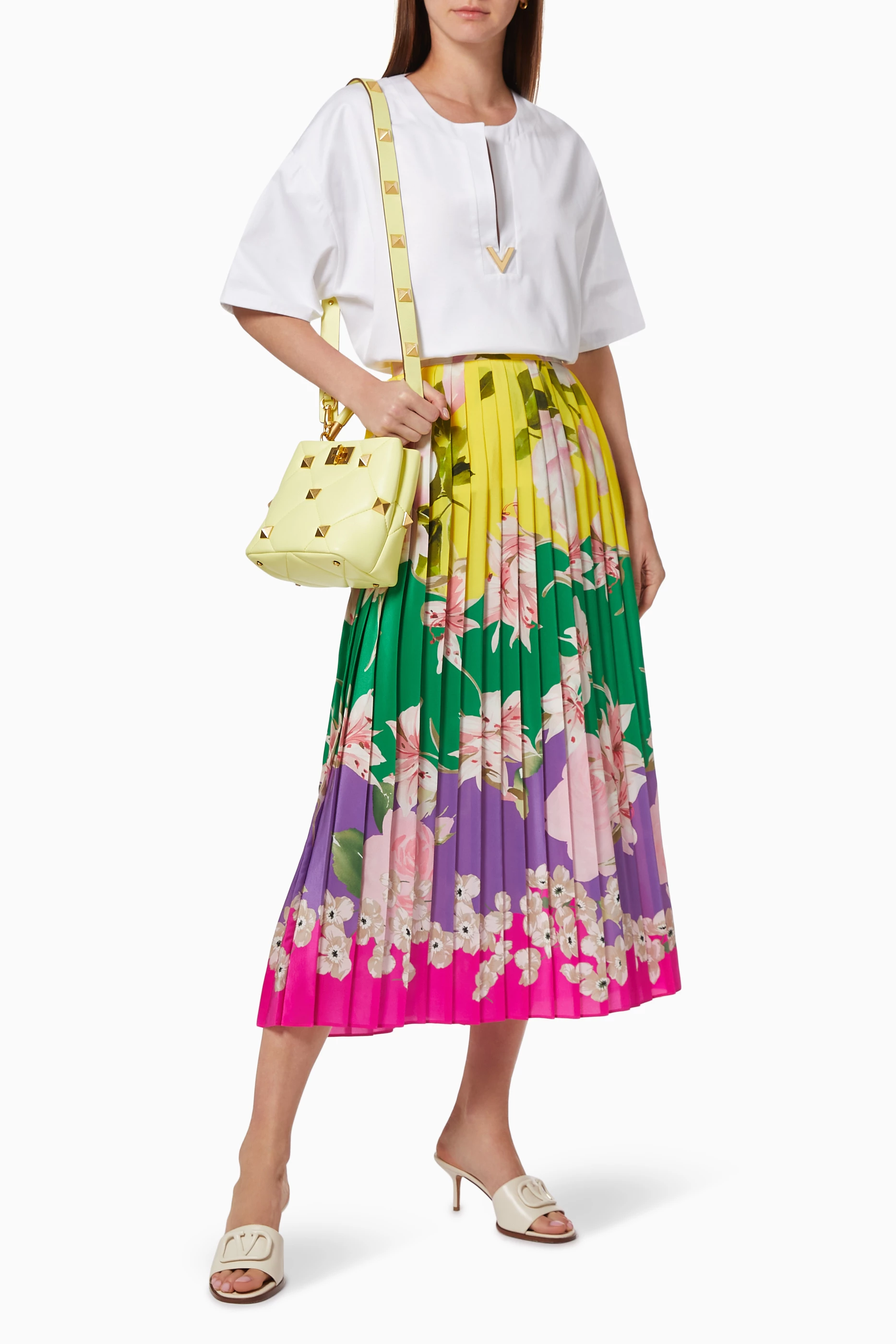 Buy Valentino Garavani Multicolour Flying Flowers Midi Skirt in