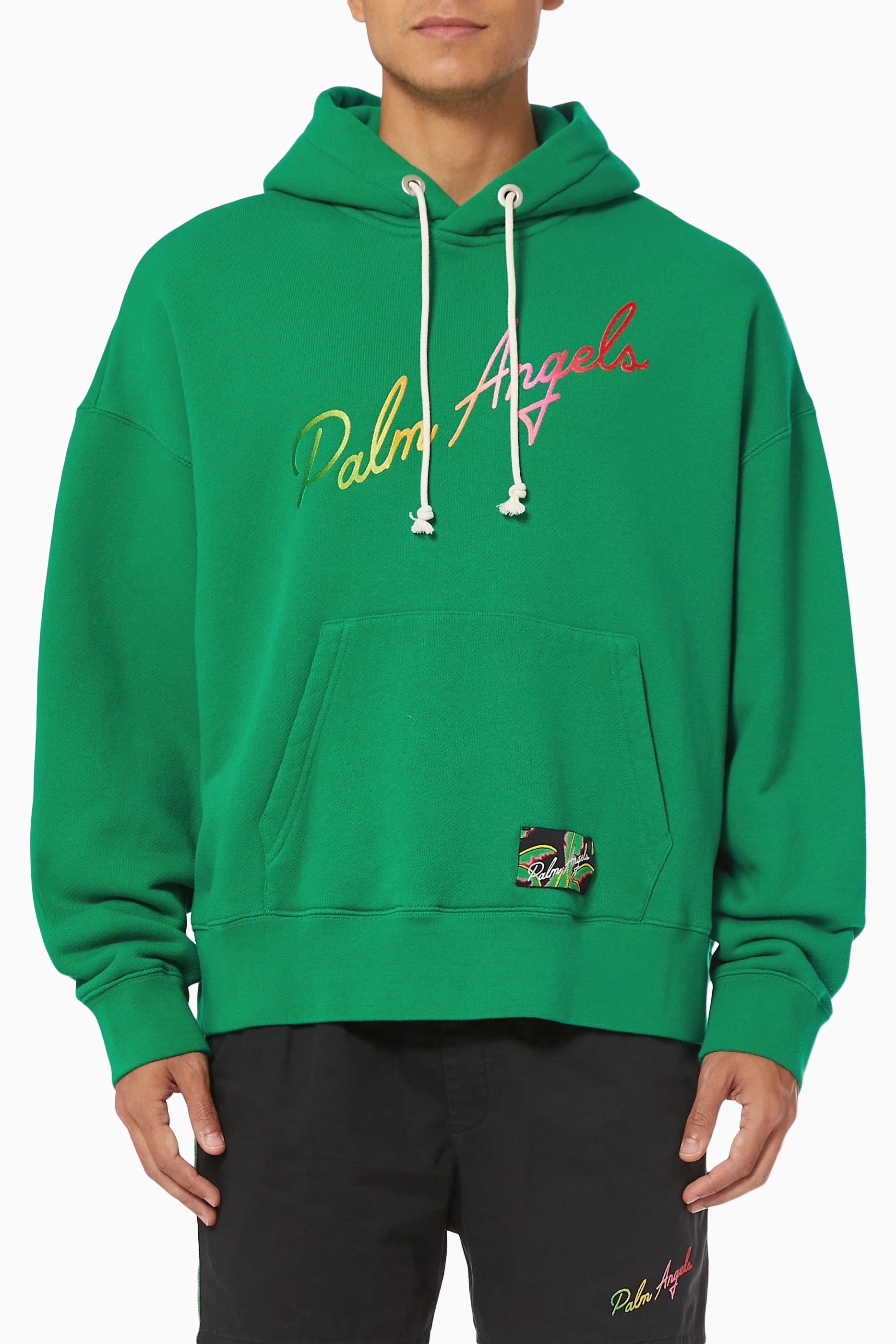 Palm angels green hoodie clearance