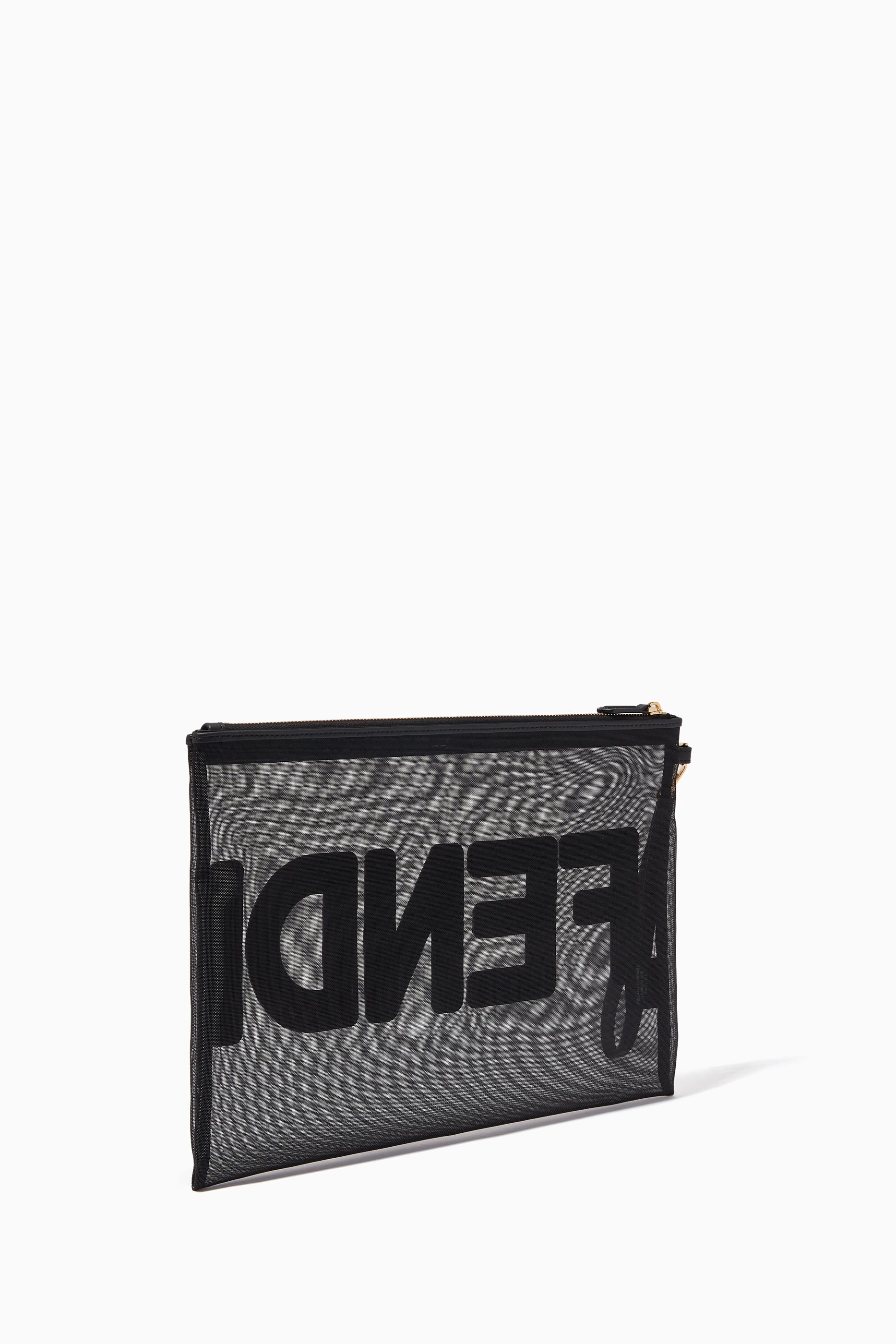 Buy Fendi Black Logo Flat Pouch in Micromesh for Women in UAE Ounass