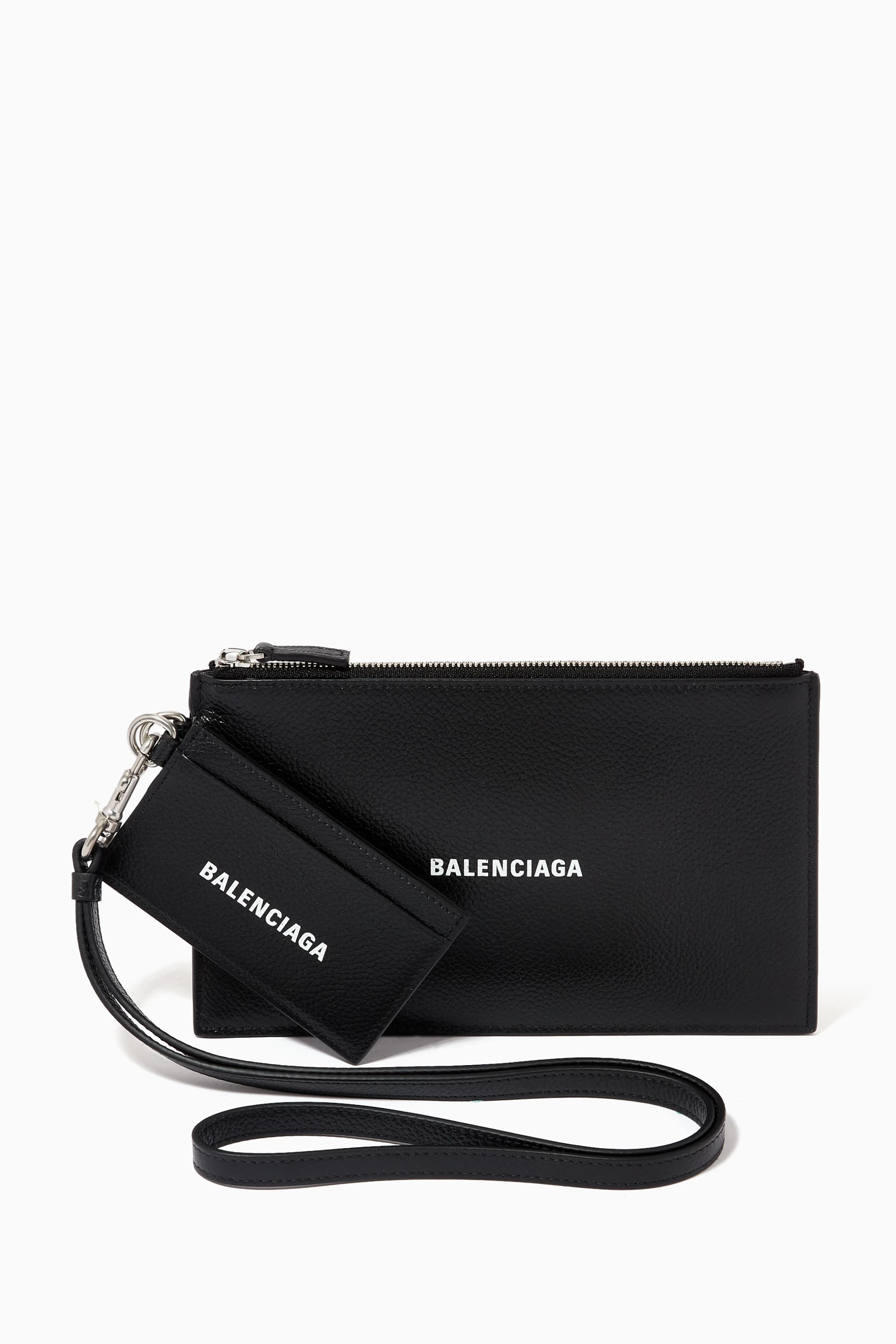 Buy Balenciaga Black Cash Pouch with Card Holder in Grained