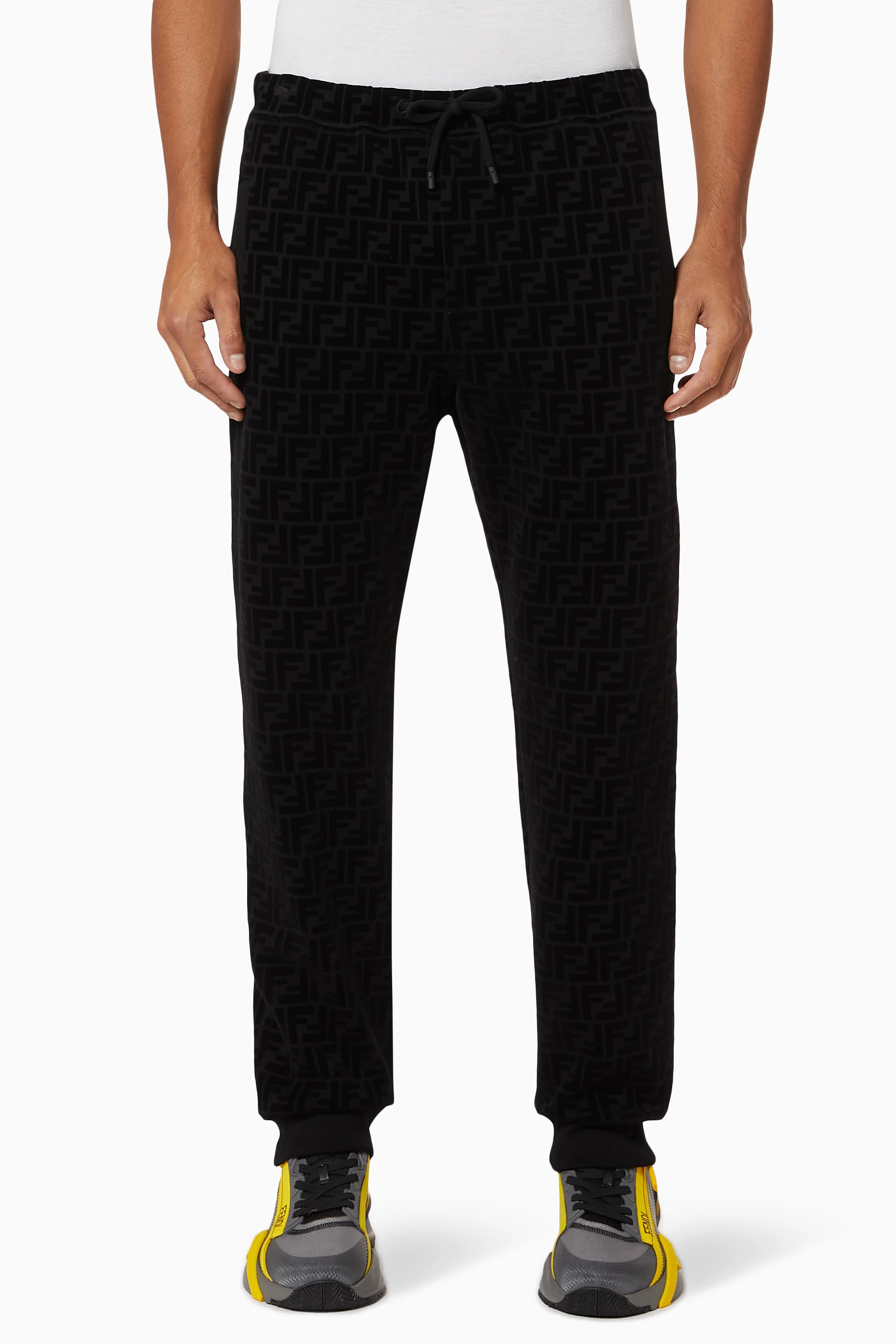 Buy Fendi Black FF Print Jogging Pants in Cotton Piqu for Men in