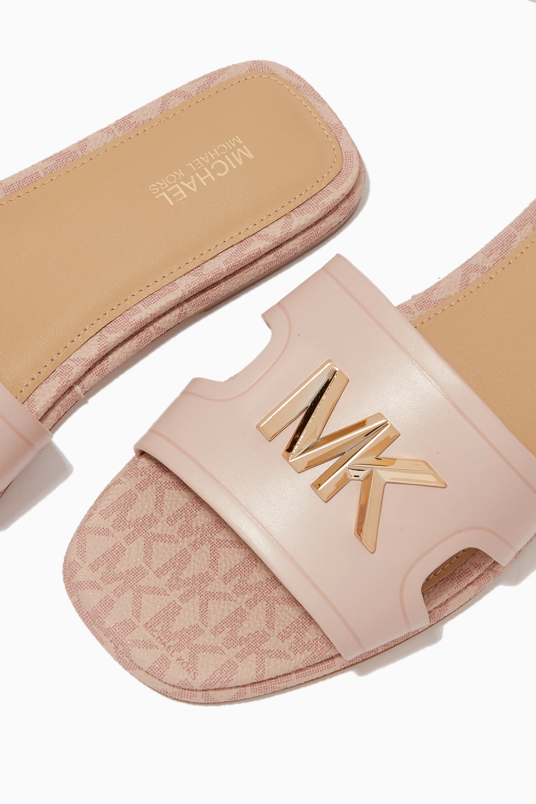 Buy Michael Kors Pink Kippy Slide Sandals in Leather for Women in