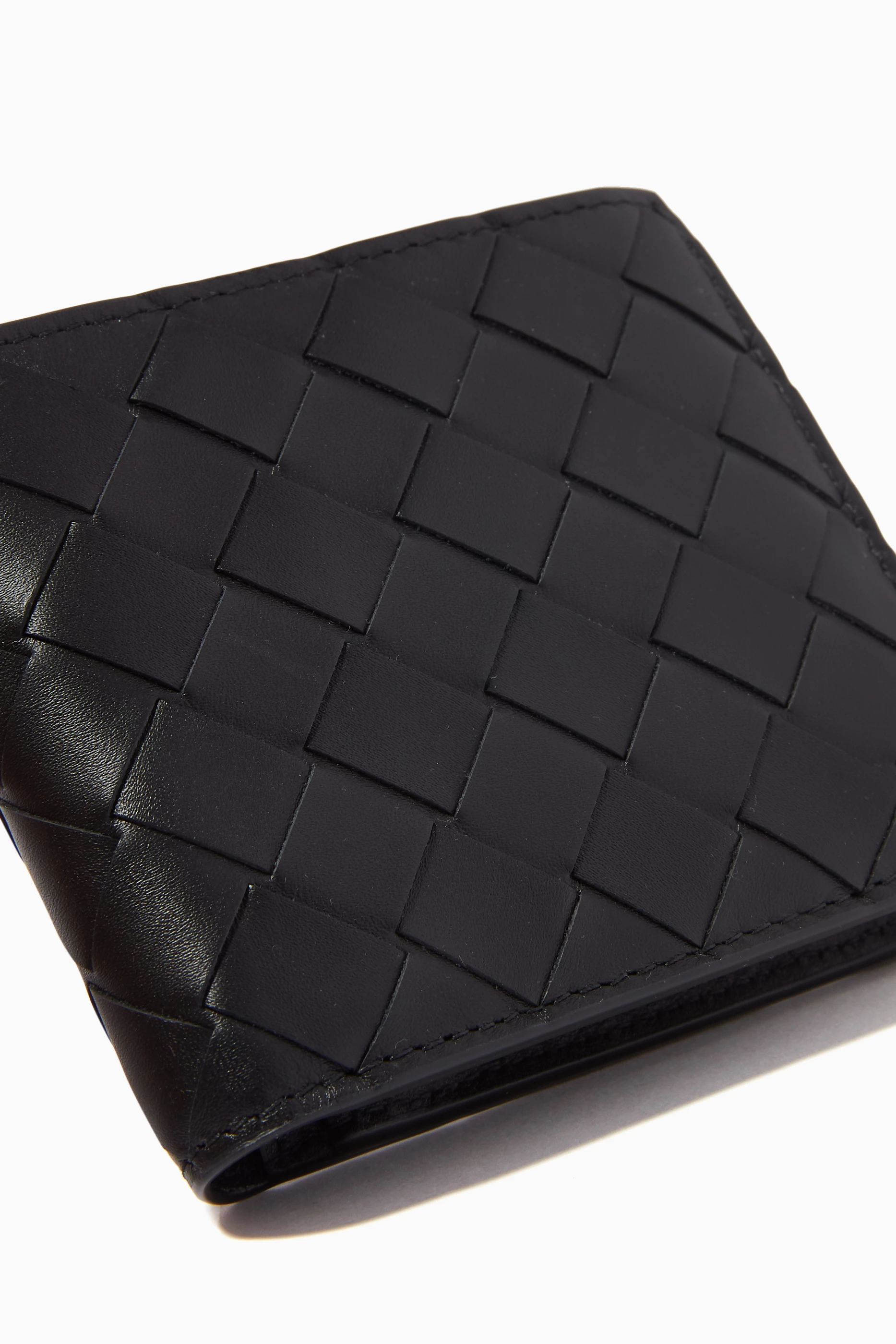 Buy Bottega Veneta Black Bi Fold Wallet in Intrecciato Calfskin