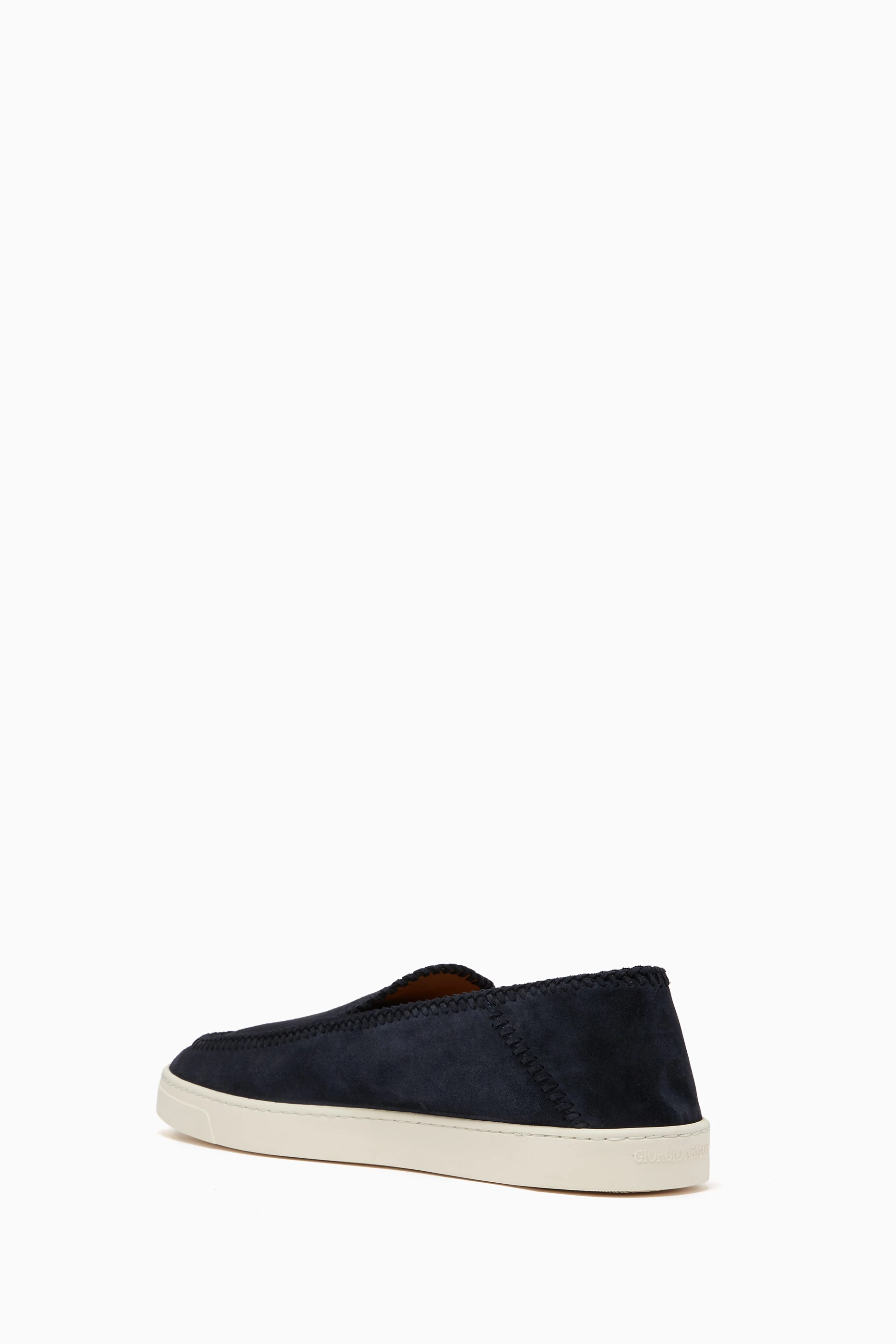 Buy Giorgio Armani Blue Slip on Sneakers in Calf Leather for Men in UAE Ounass