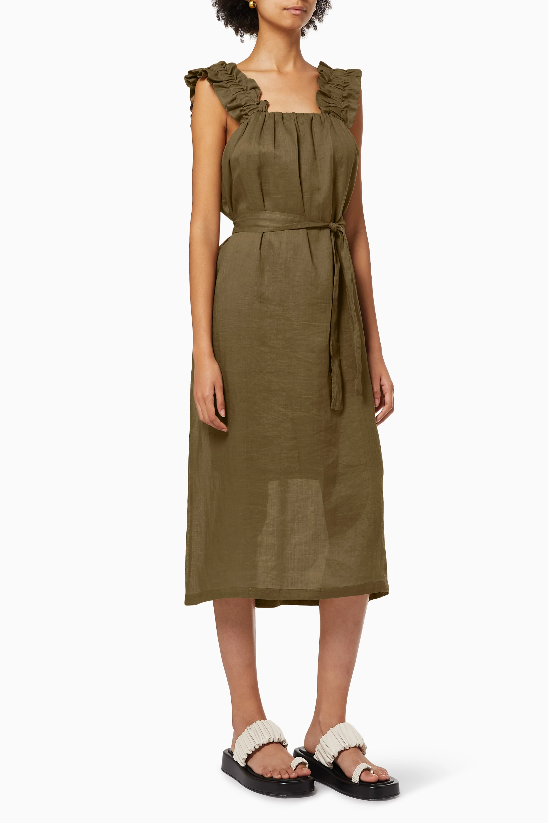 frame ruffle strap tank dress