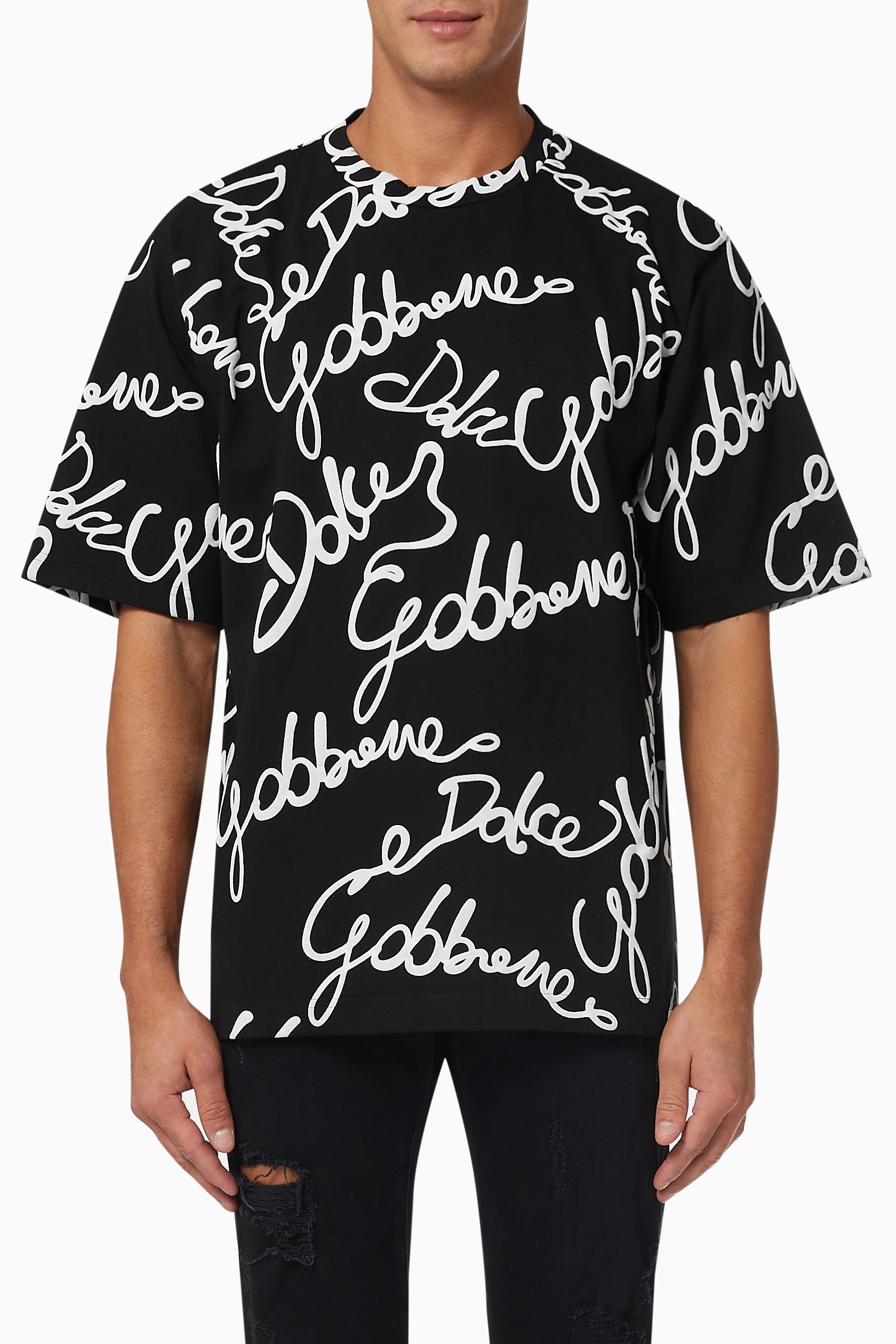 Buy Dolce Gabbana Black DNA Oversized 3D Rubberised D G T shirt in Jersey for Men in UAE Ounass