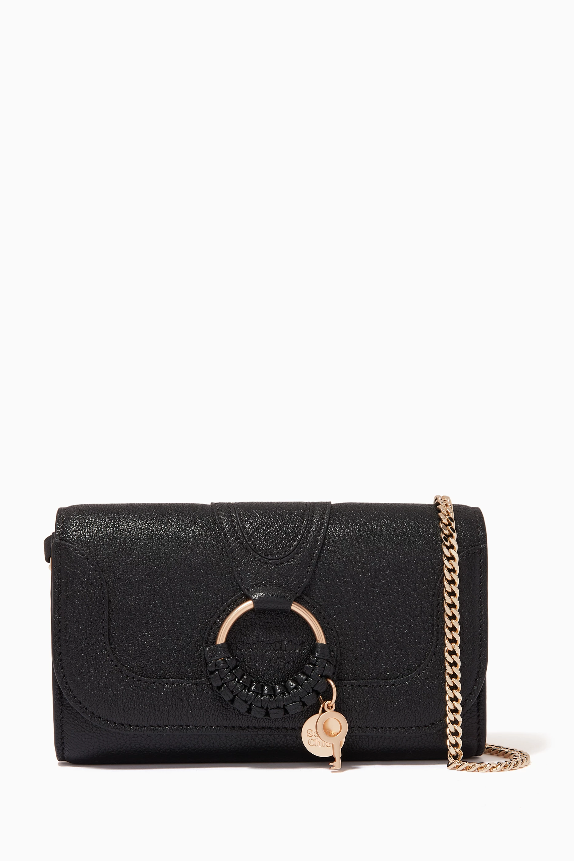 Buy See By Chlo Black Hana Chain Wallet in Grained Goatskin for