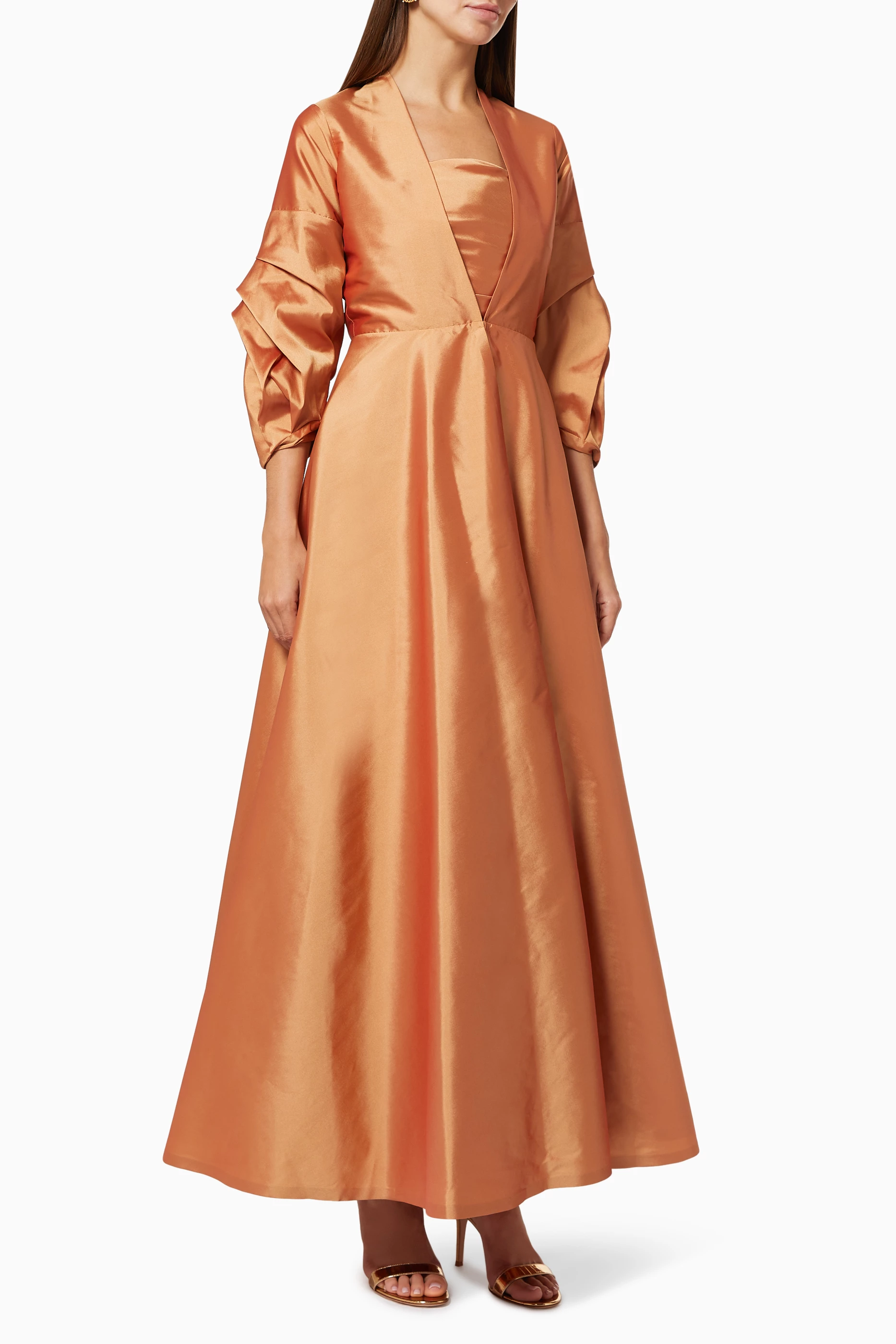 Buy Velvety Couture Orange Lamour Dress with Cover Up in Indian Silk for Women in UAE Ounass